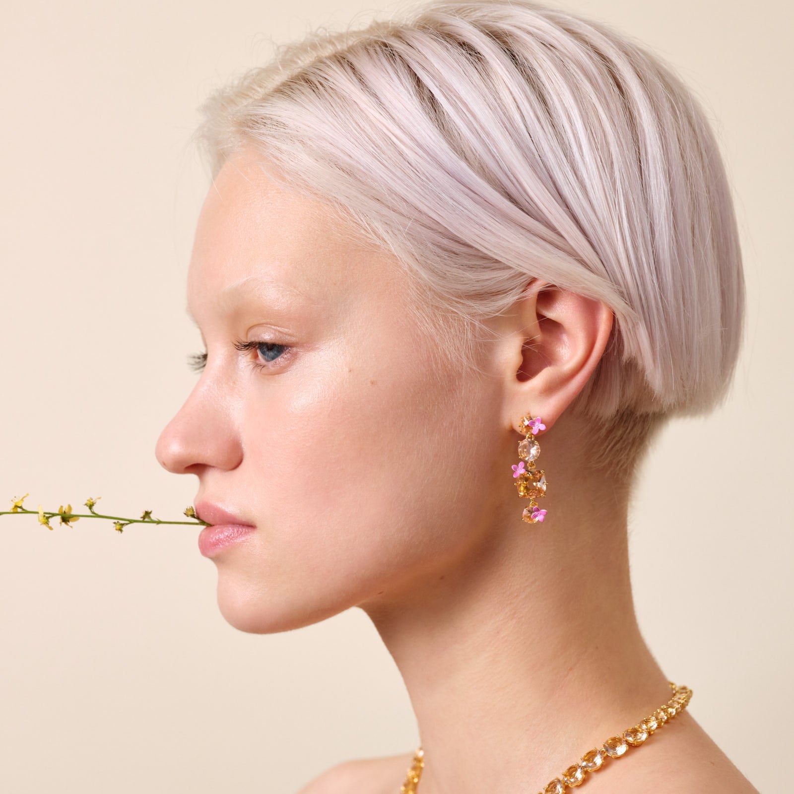 Apricot Pink Diamantine 4 Stone Earrings | ATLD1202 - Les Nereides