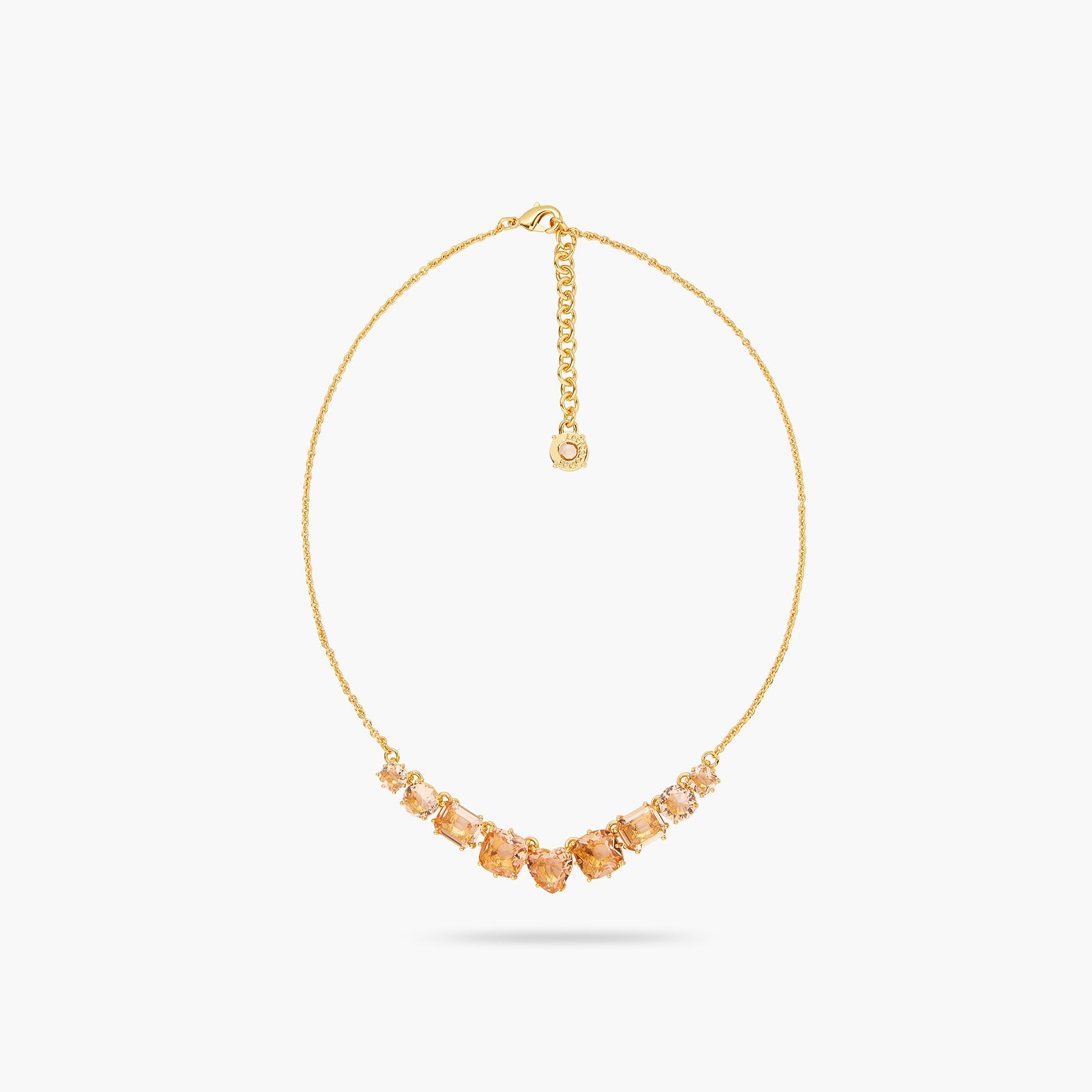 Apricot Pink Diamantine 9 Stone Fine Necklace | ATLD3181 - Les Nereides