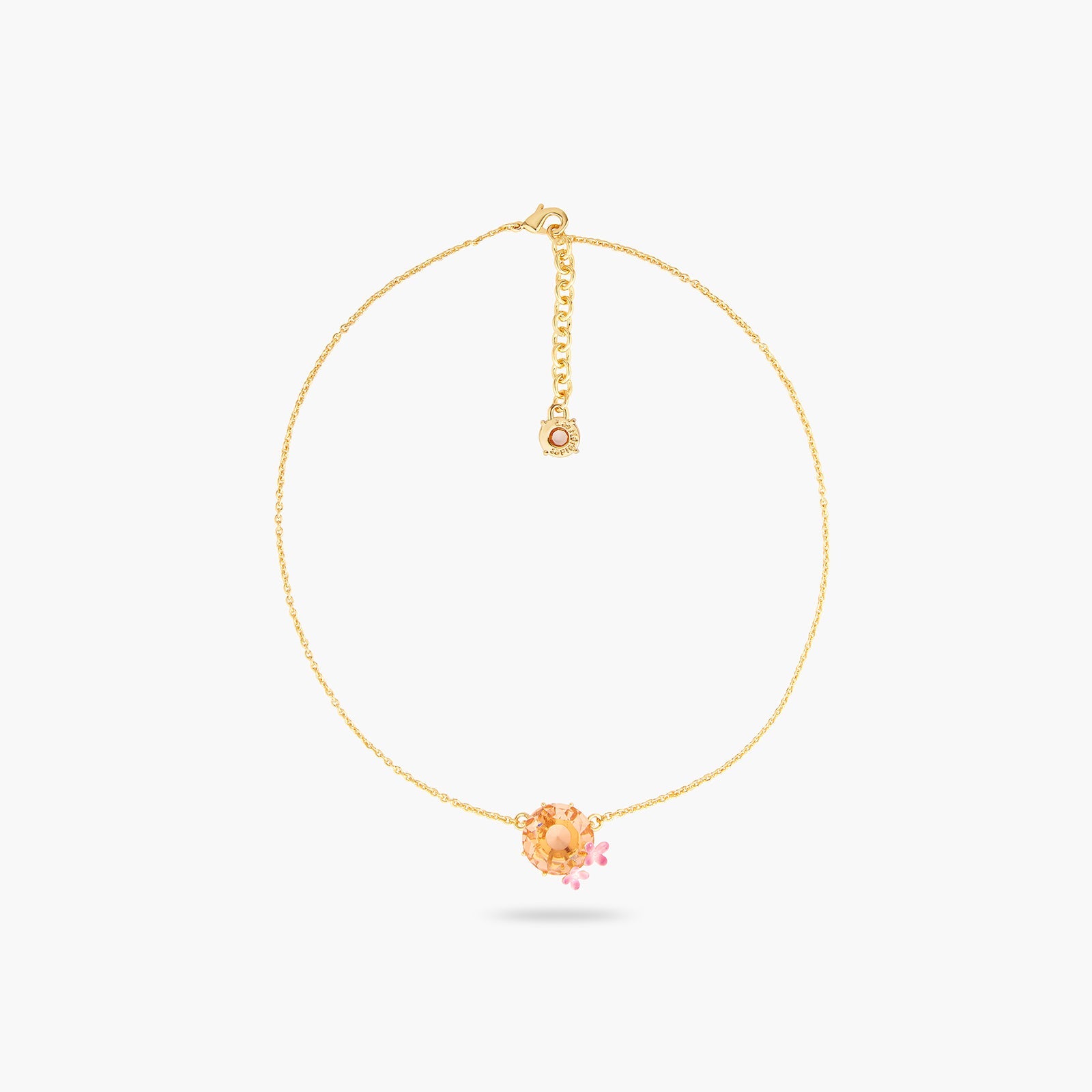 Apricot Pink Diamantine Flower And Round Stone Fine Necklace | ATLD3012 - Les Nereides