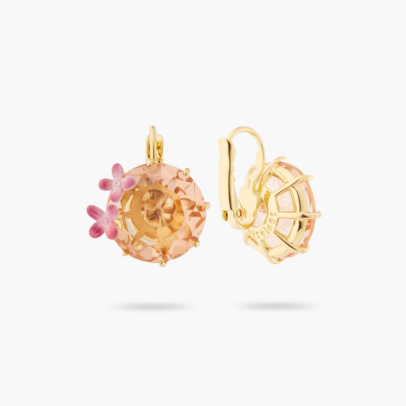 Apricot Pink Diamantine Flower And Round Stone Sleeper Earrings | ATLD1402 - Les Nereides