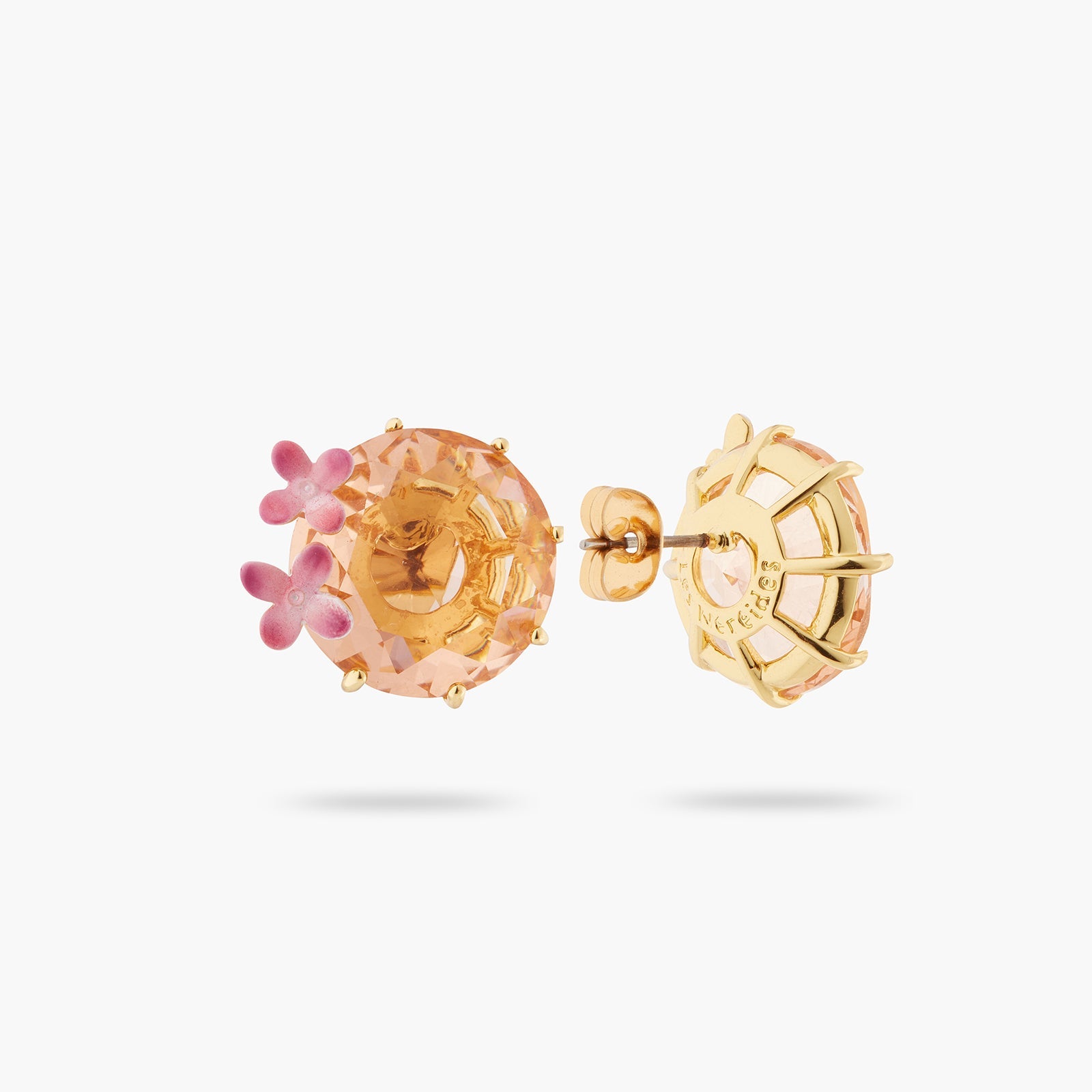 Apricot Pink Diamantine Flower And Round Stone Sleeper Earrings | ATLD1402 - Les Nereides