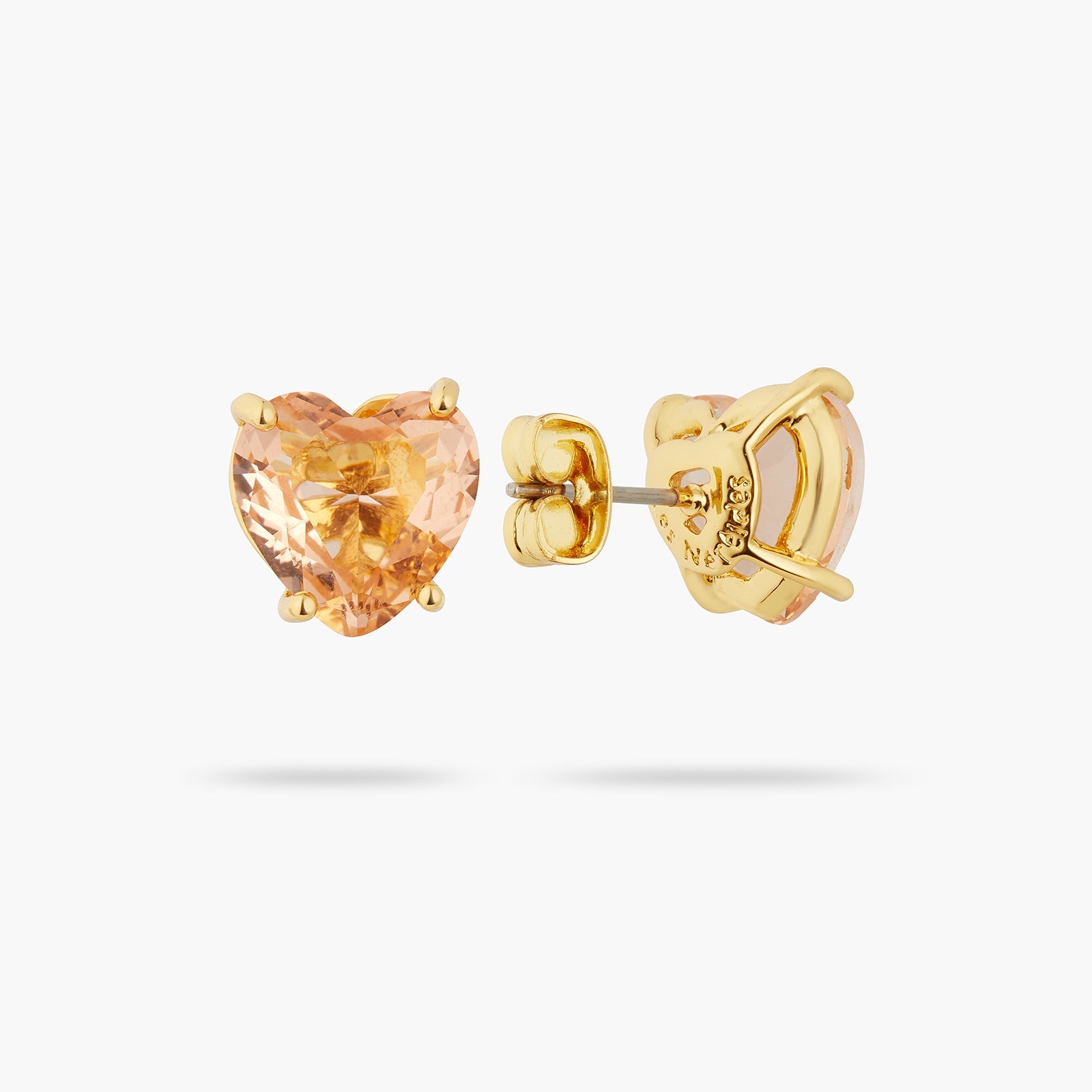 Apricot Pink Diamantine Heart Sleeper Earrings | ATLD1451 - Les Nereides