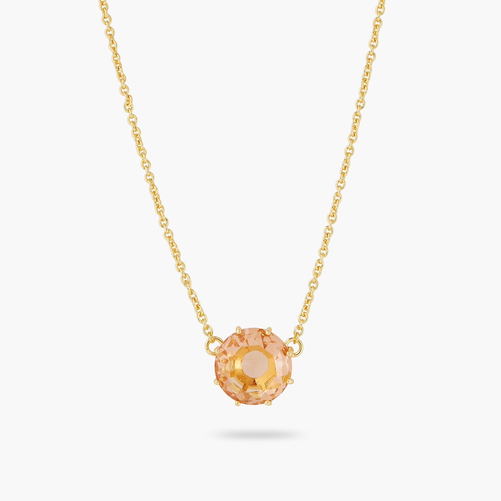 Apricot Pink Diamantine Round Stone Fine Necklace | ATLD3011 - Les Nereides