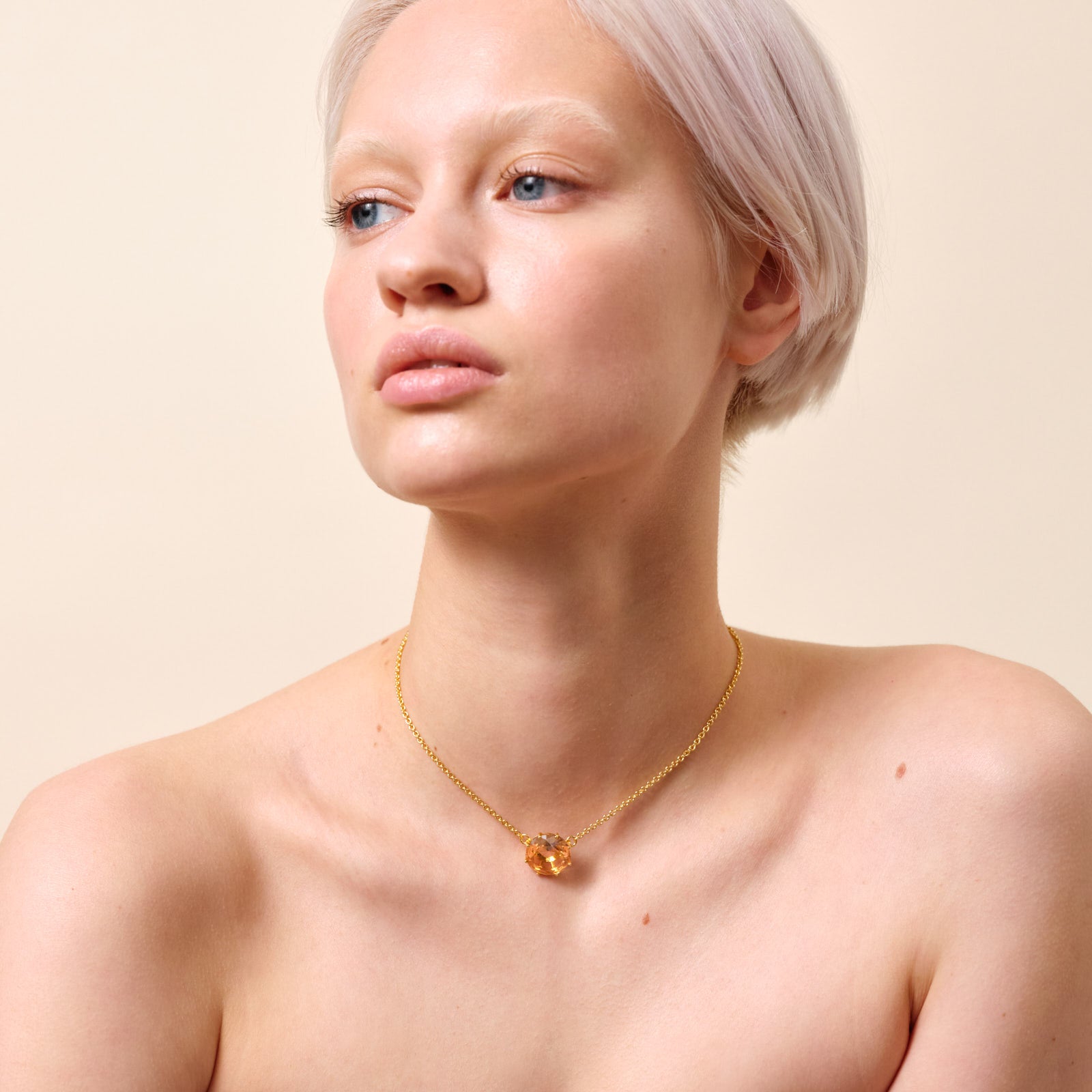 Apricot Pink Diamantine Round Stone Fine Necklace | ATLD3011 - Les Nereides