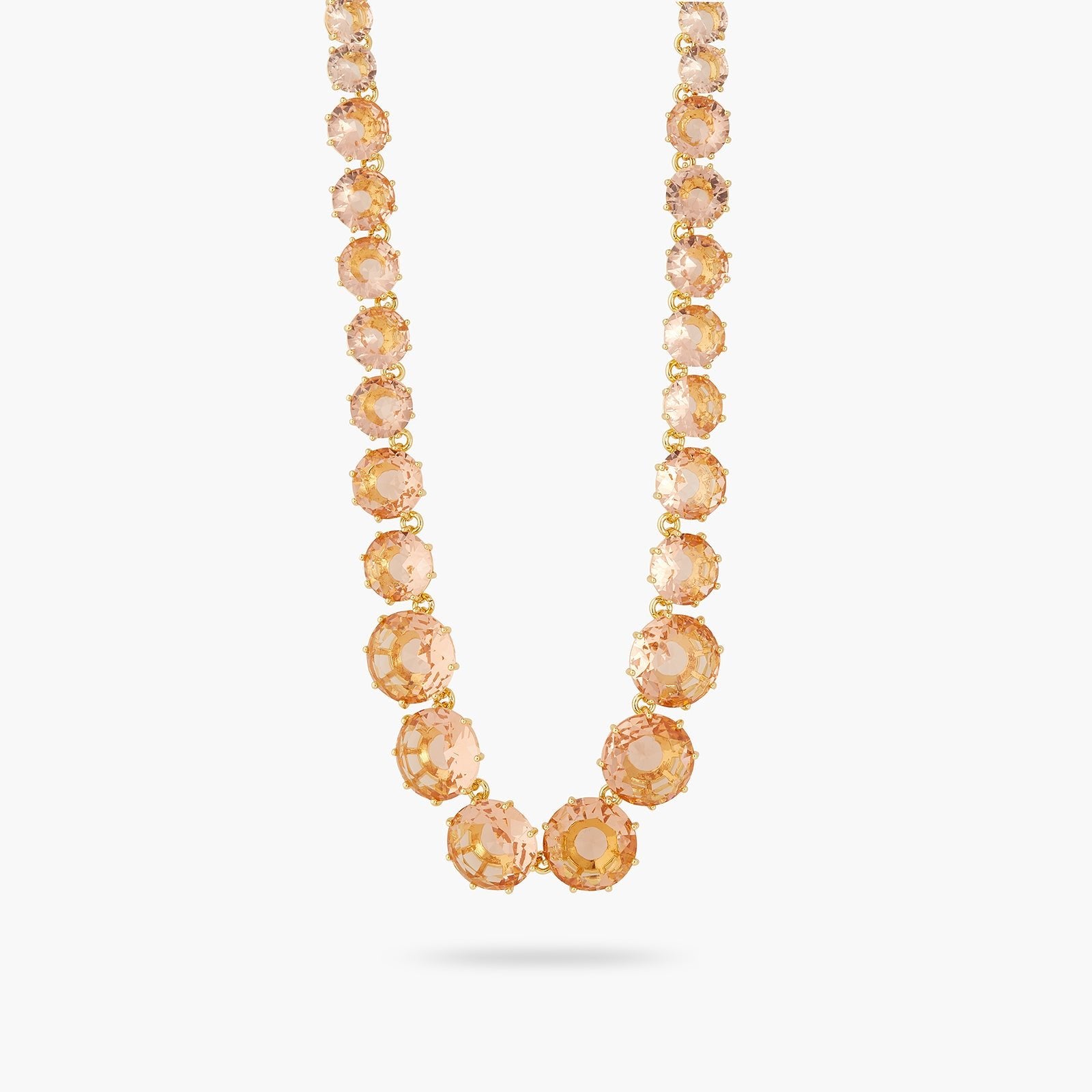 Apricot Pink Diamantine Round Stone Long Necklace | ATLD3511 - Les Nereides