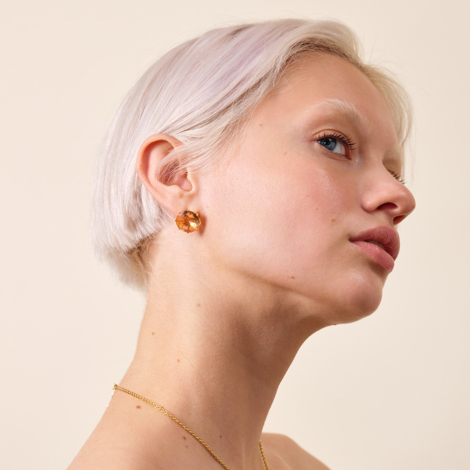 Apricot Pink Diamantine Round Stone Sleeper Earrings | ATLD1401 - Les Nereides