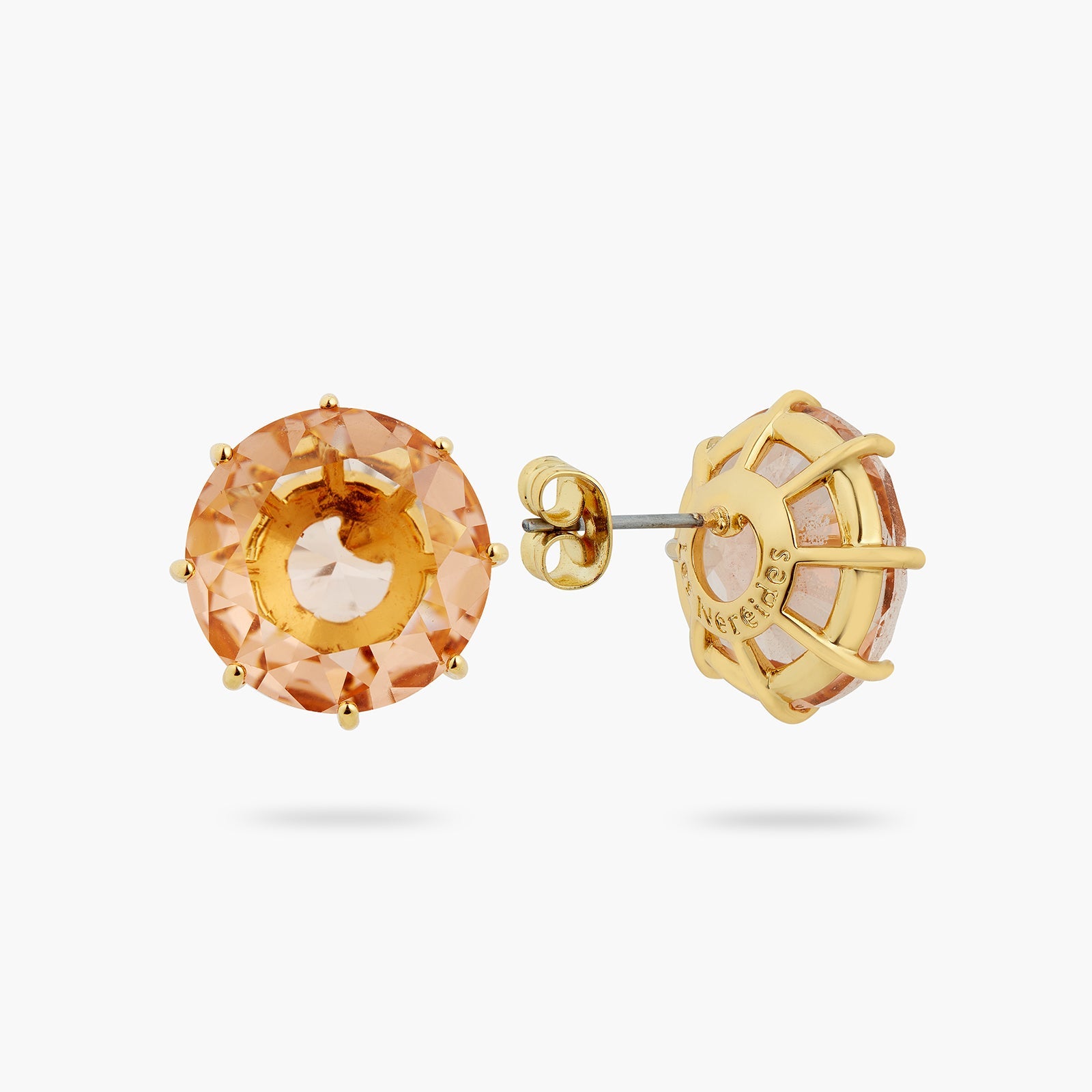 Apricot Pink Diamantine Round Stone Sleeper Earrings | ATLD1401 - Les Nereides