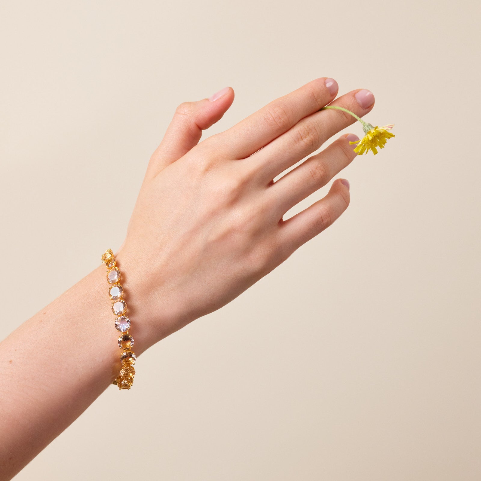 Apricot Pink Diamantine Single Row Fine Bracelet | ATLD2521 - Les Nereides