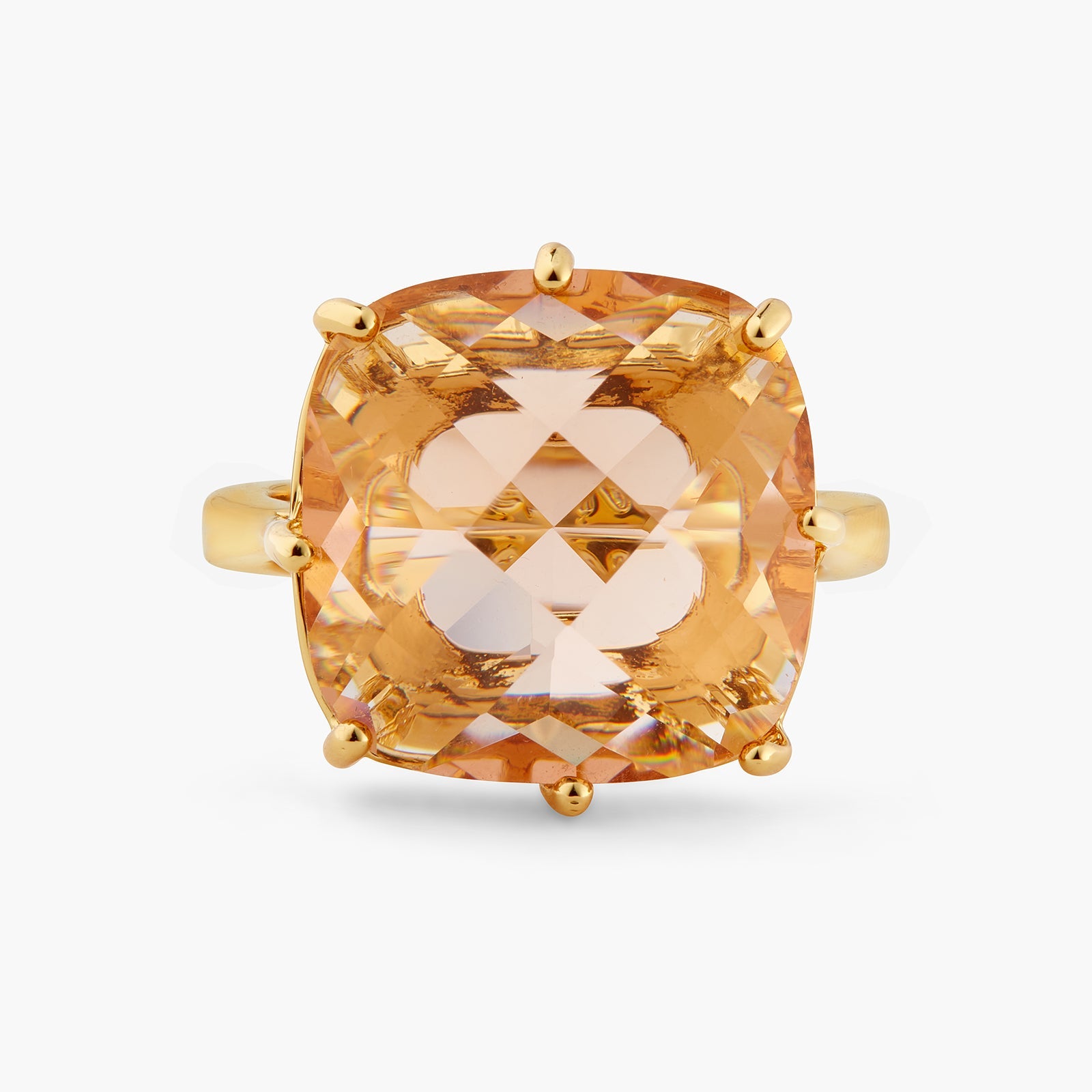 Apricot Pink Diamantine Square Solitaire Ring | ATLD6021 - Les Nereides