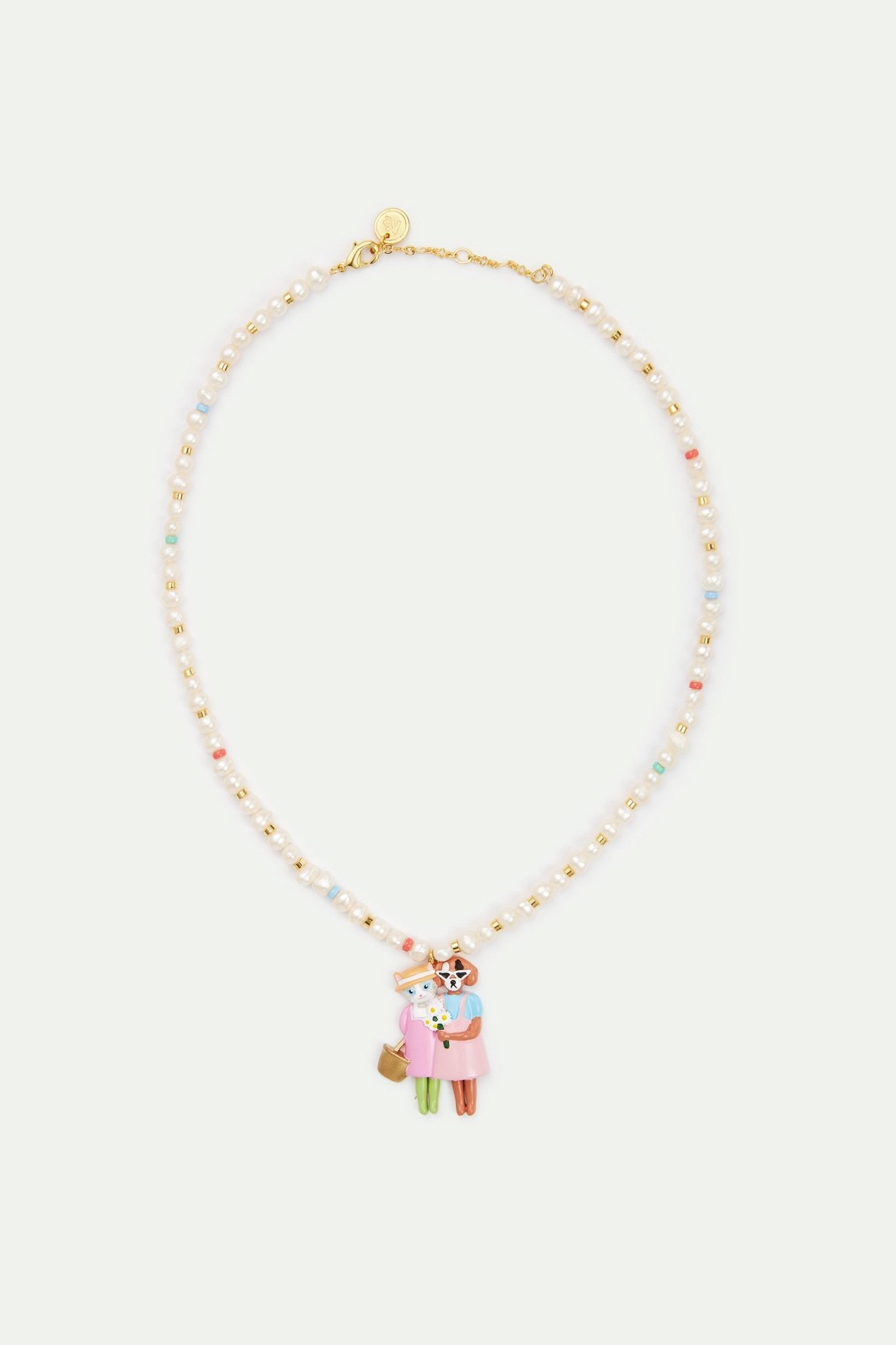 Artificial pearl, cat and dog pendant necklace | AVHP3021 - Les Nereides