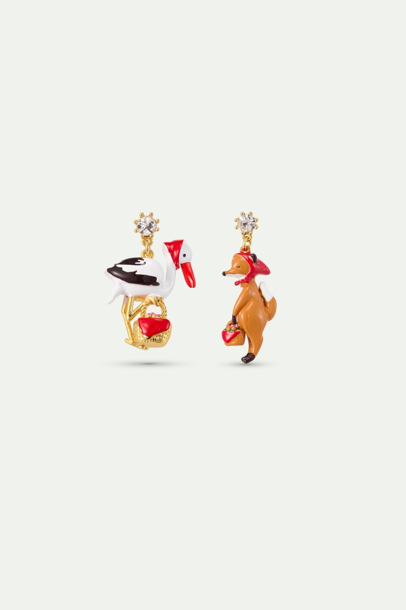 Asymmetrical “The Fox And The Stork” Earrings With Faceted Crystal | AYFB1011 - Les Nereides