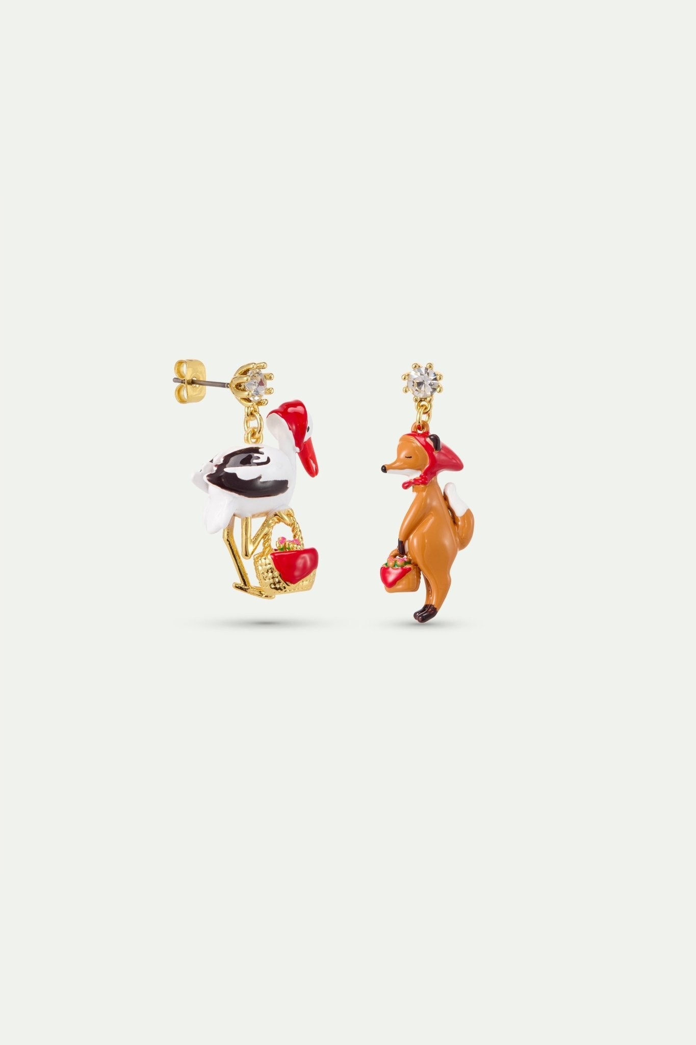 Asymmetrical “The Fox And The Stork” Earrings With Faceted Crystal | AYFB1011 - Les Nereides