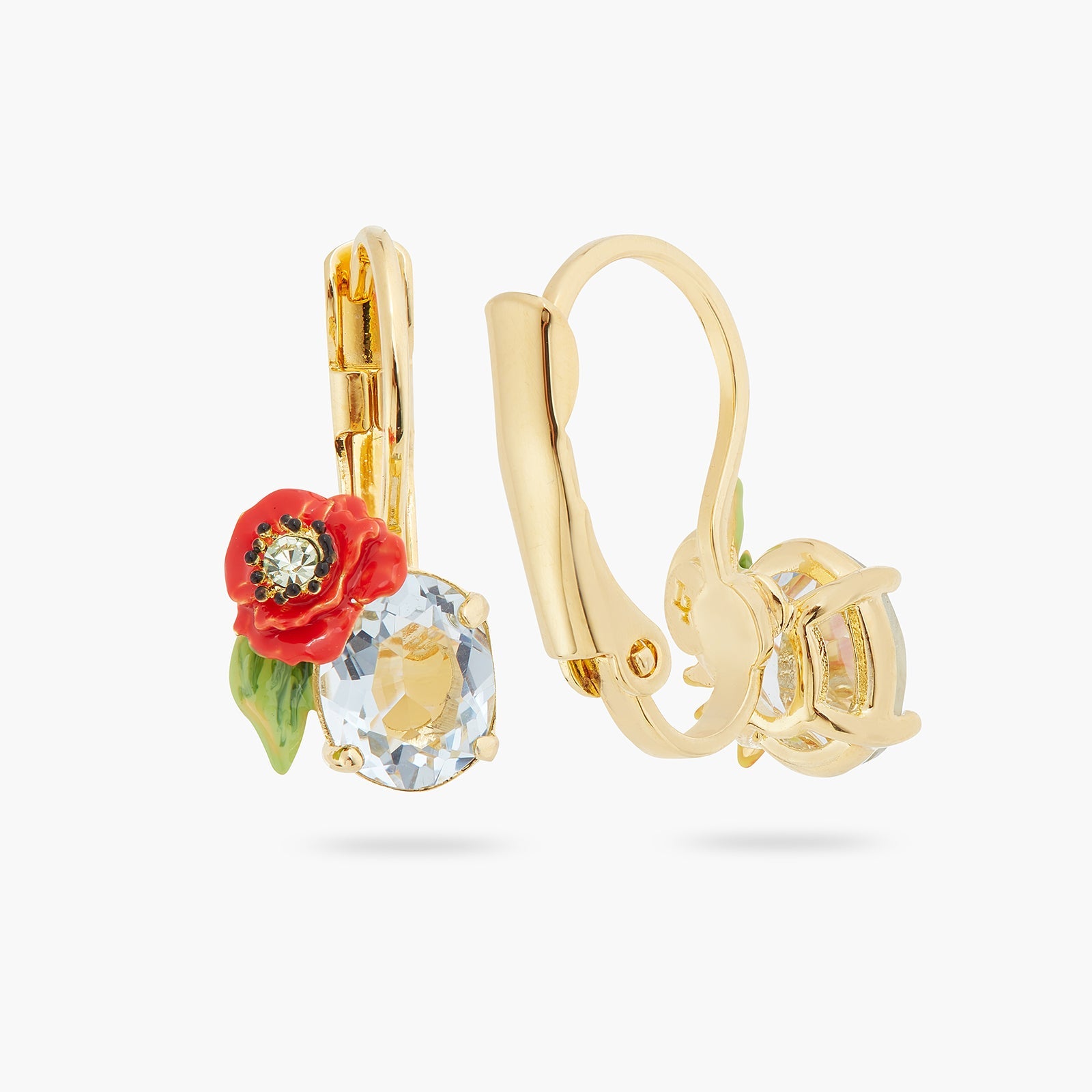 Asymmetrical Wildflower And Round Stone Sleeper Earrings | ATPO1021 - Les Nereides