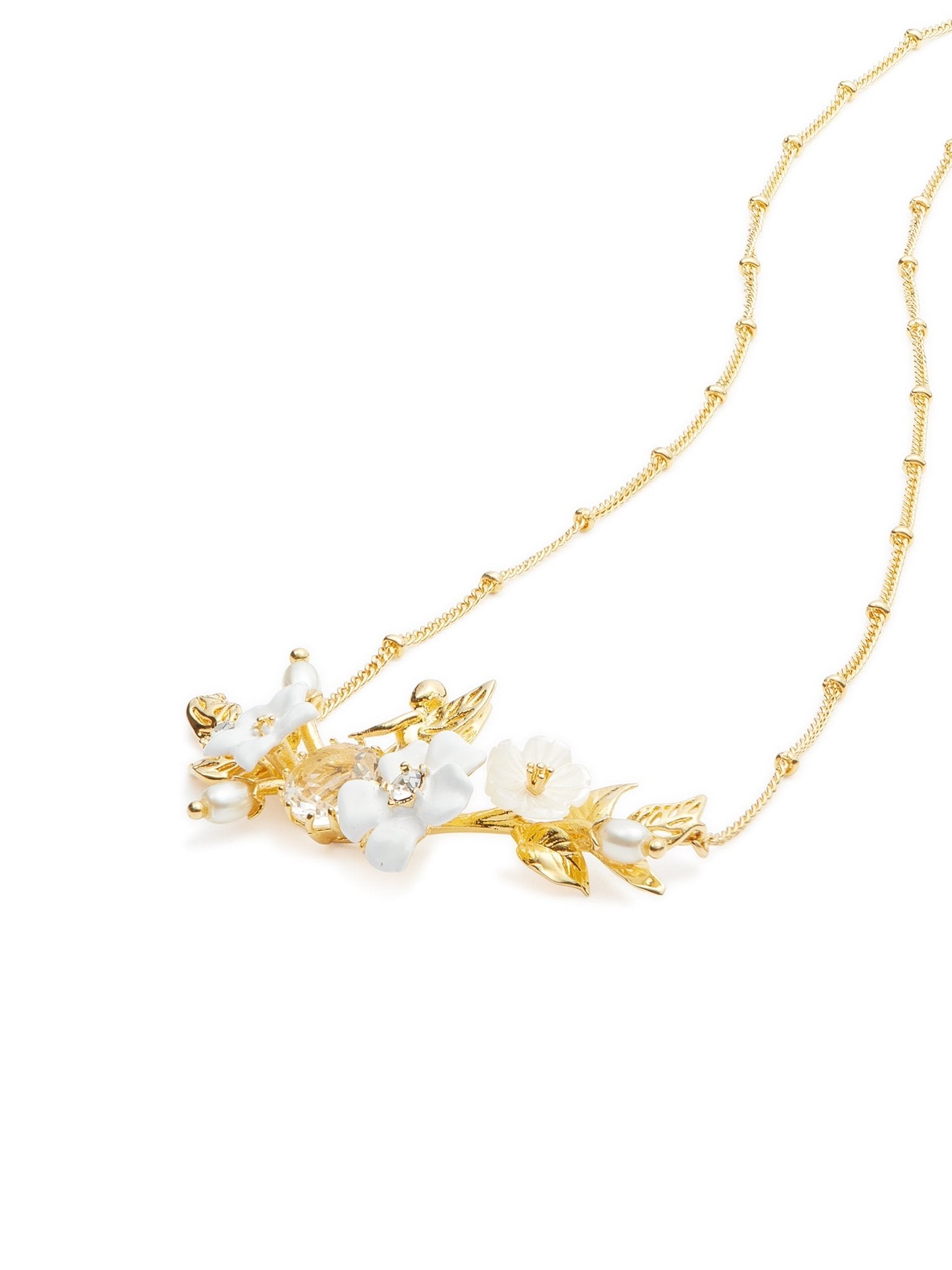 AUME306/1 White Jasmine, Faceted Crystal And Crystal Pearl Bead Statement Necklace | AUME3061 - Les Nereides