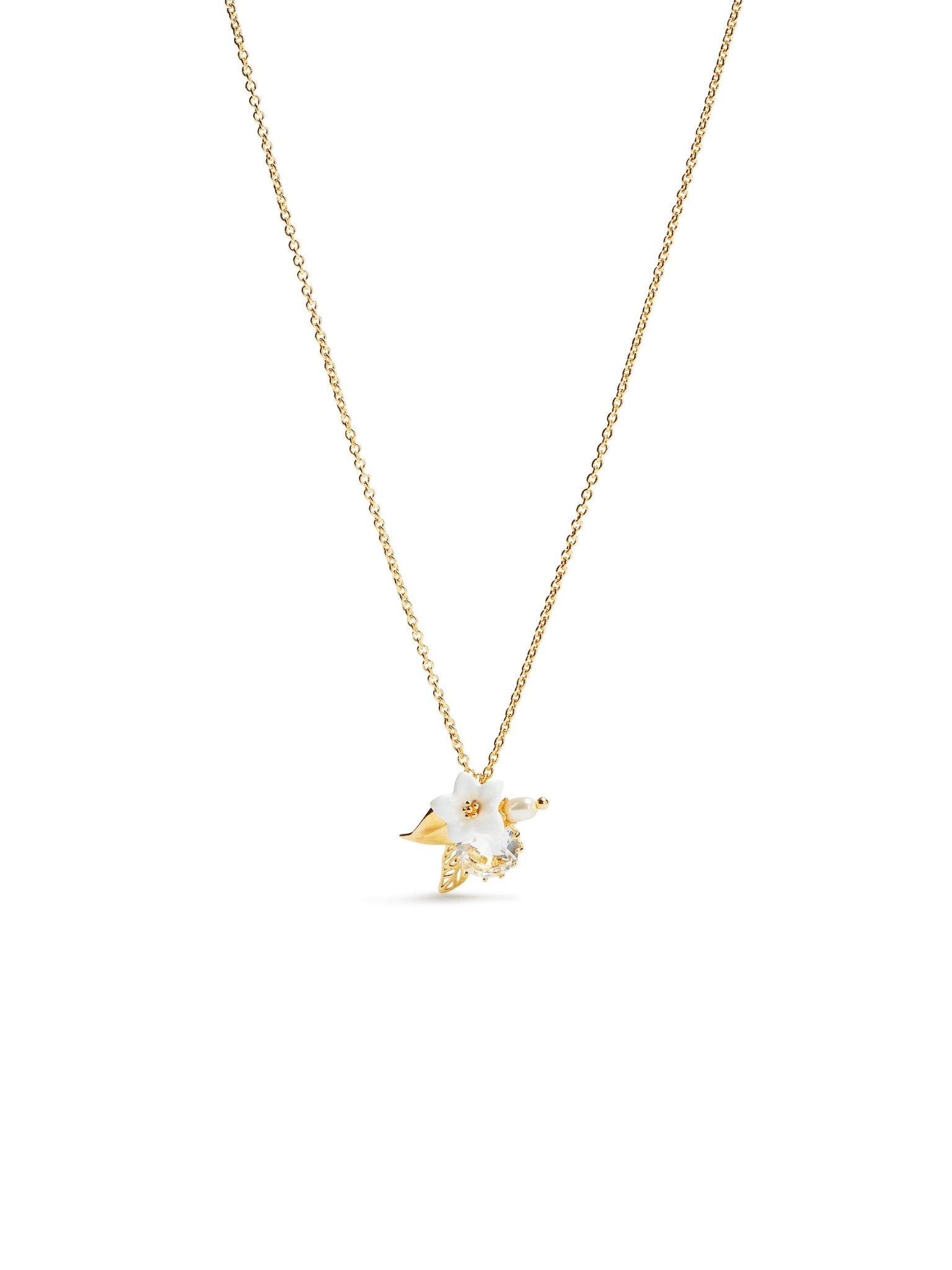 AUME307/1 White Jasmine Crystal Pearl Necklace - Les Nereides