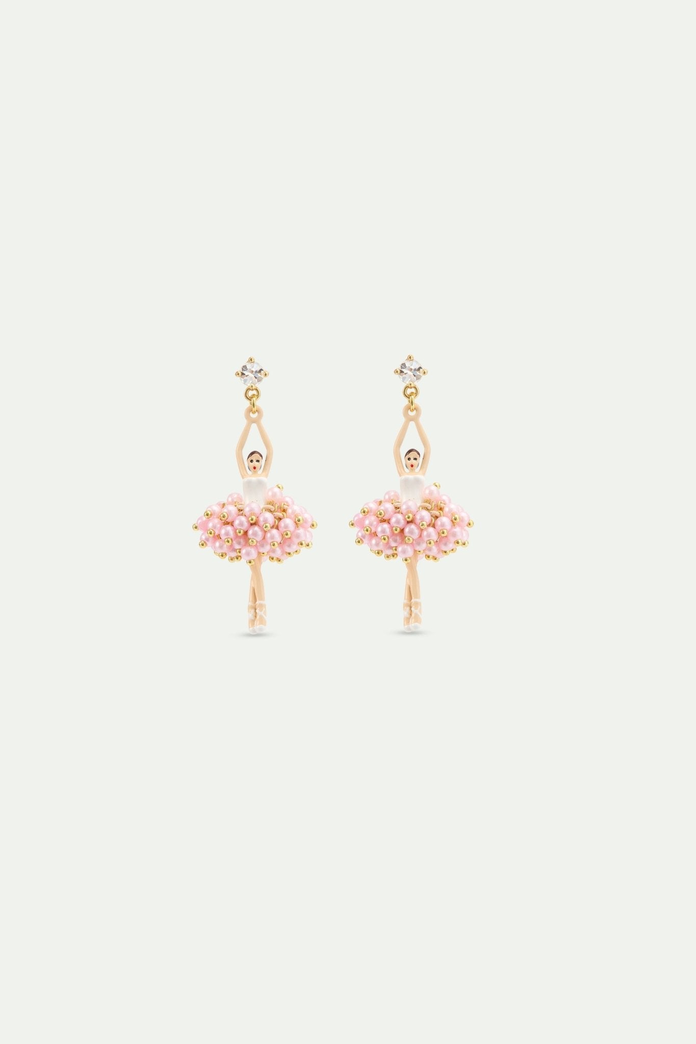 Ballerina Earrings With Pink Beads And White Crystal | AYDD1151 - Les Nereides