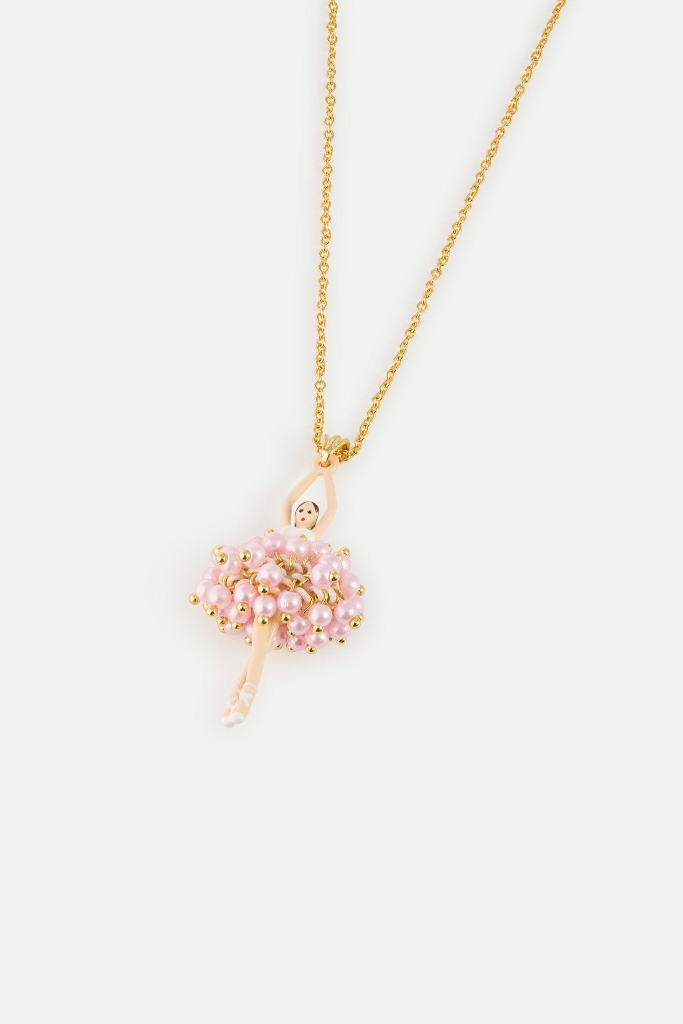 Ballerina Pendant Necklace With Pink Beads And White Crystal | AYDD3591 - Les Nereides