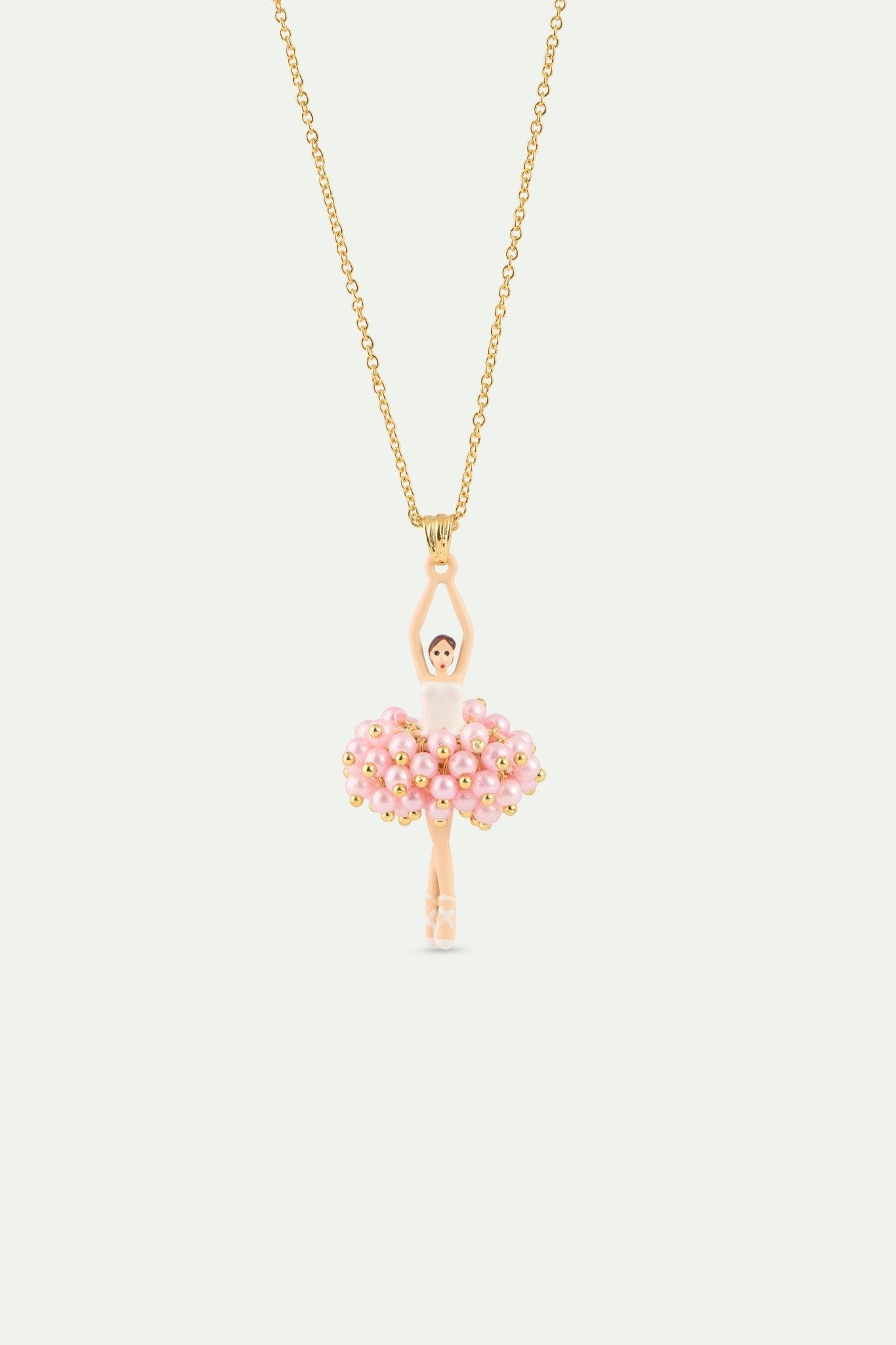 Ballerina Pendant Necklace With Pink Beads And White Crystal | AYDD3591 - Les Nereides