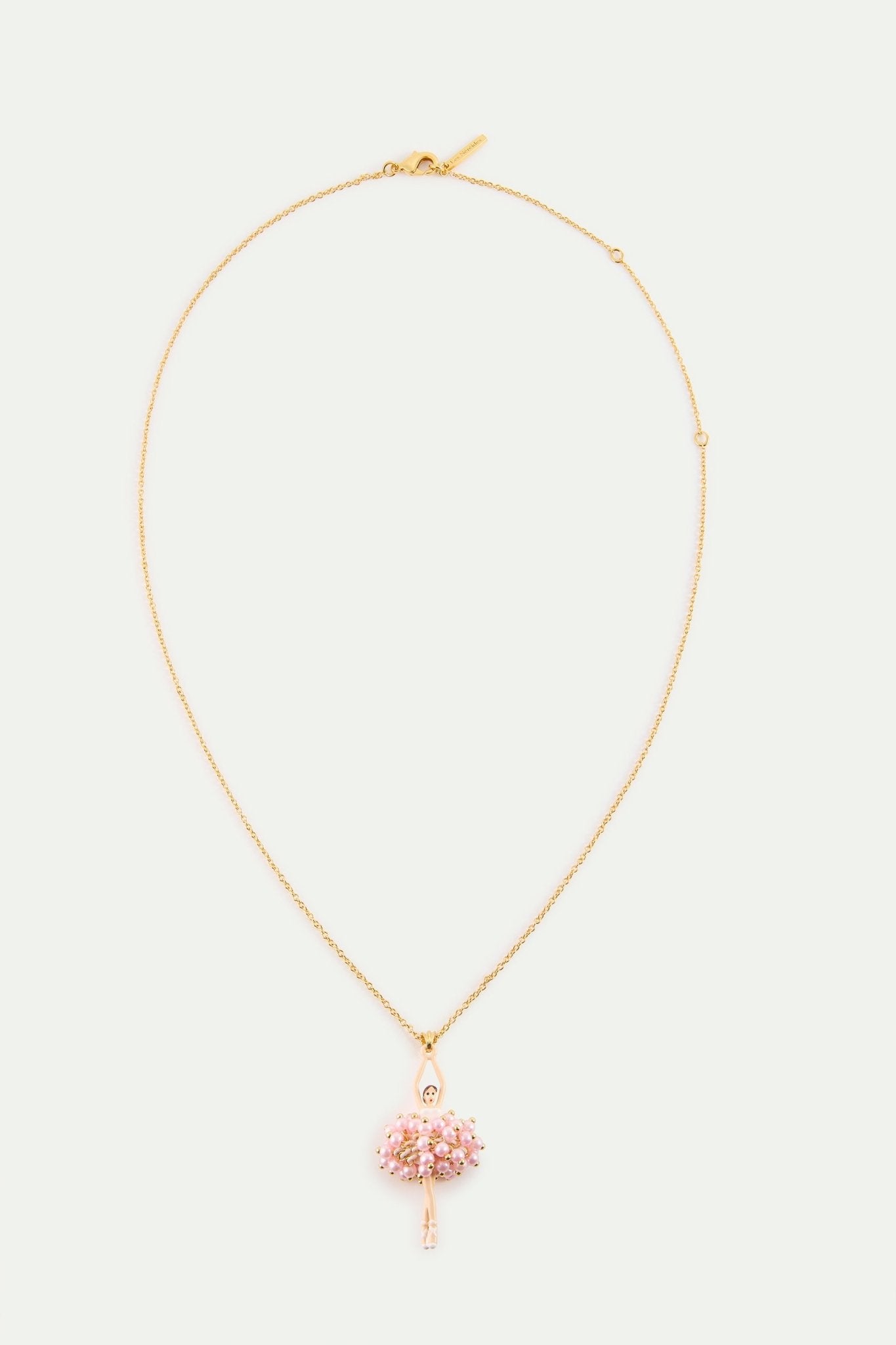 Ballerina Pendant Necklace With Pink Beads And White Crystal | AYDD3591 - Les Nereides