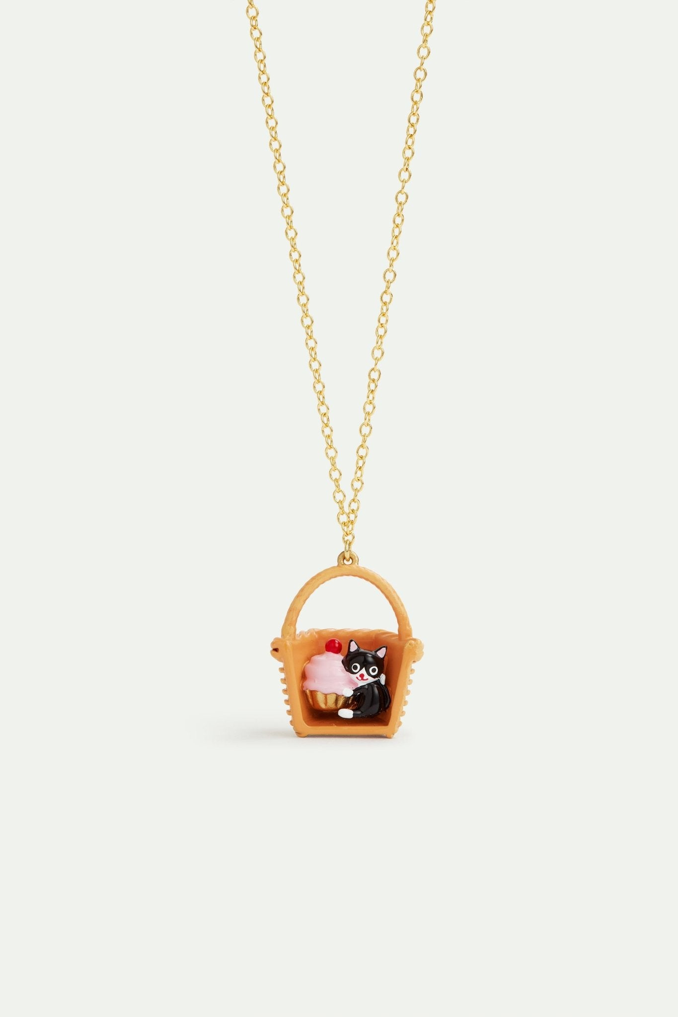 Basket, black cat and pastry pendant necklace | AVHP3011 - Les Nereides