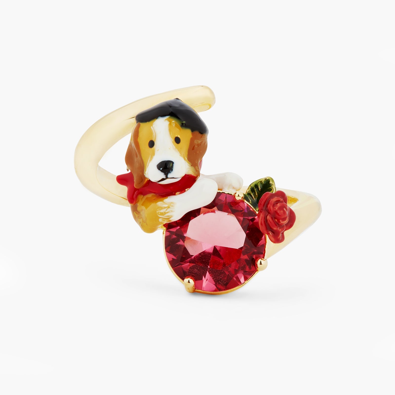 Beagle And Pink Cut Crystal Stone Adjustable Ring | ATPA6021 - Les Nereides