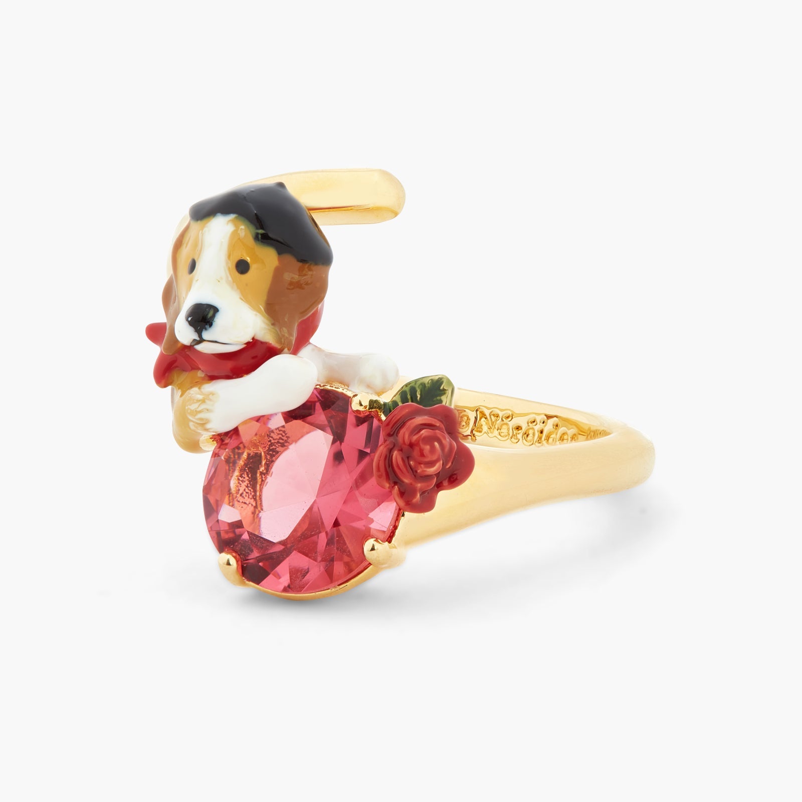 Beagle And Pink Cut Crystal Stone Adjustable Ring | ATPA6021 - Les Nereides