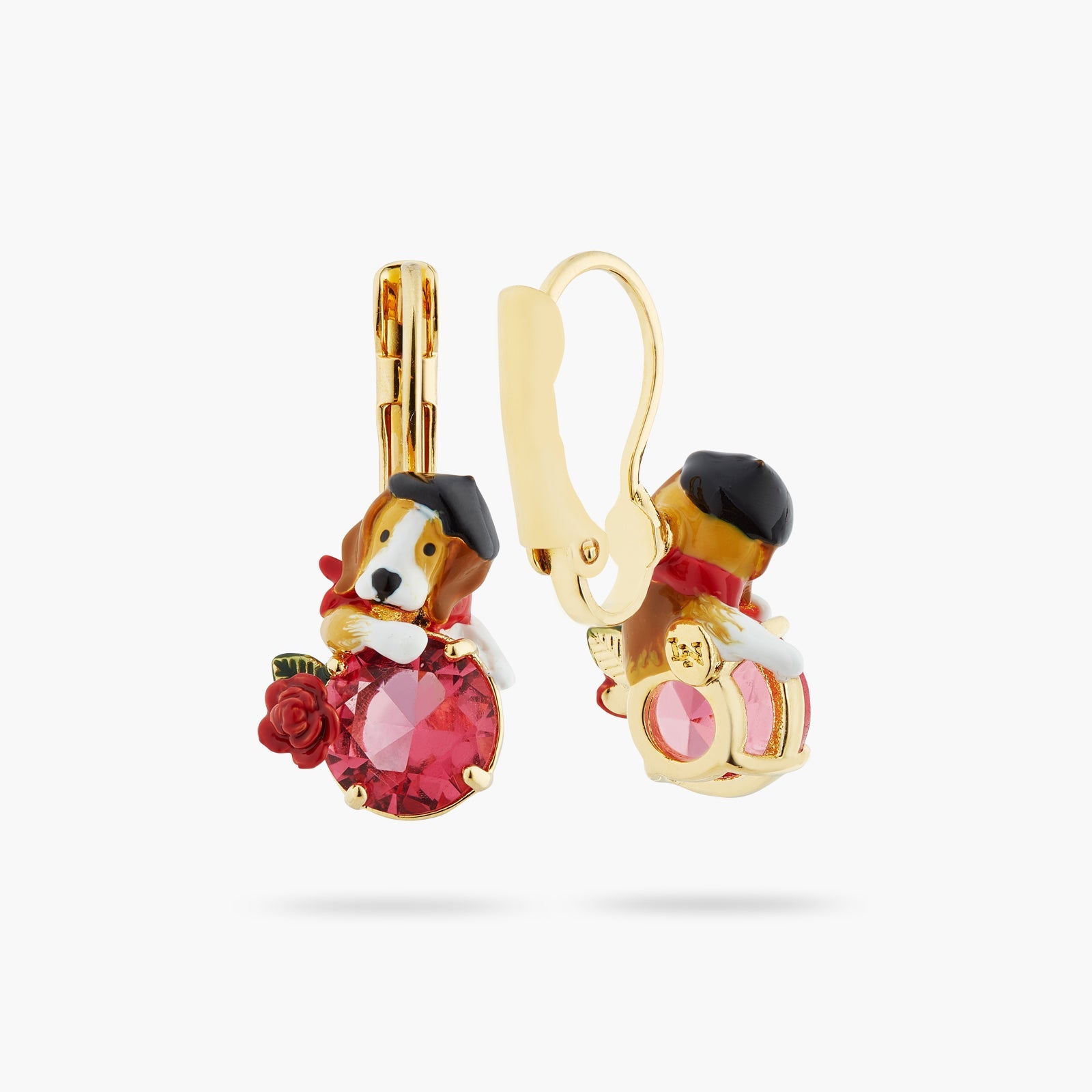 Beagle And Pink Cut Crystal Stone Earrings | ATPA1061 - Les Nereides