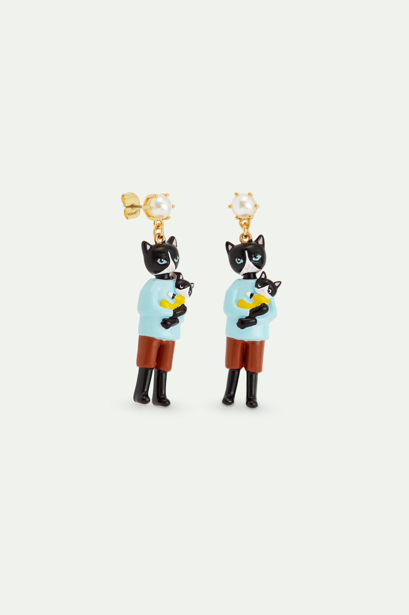 Black cat with its black kitten dangle earrings | AVHP1091 - Les Nereides