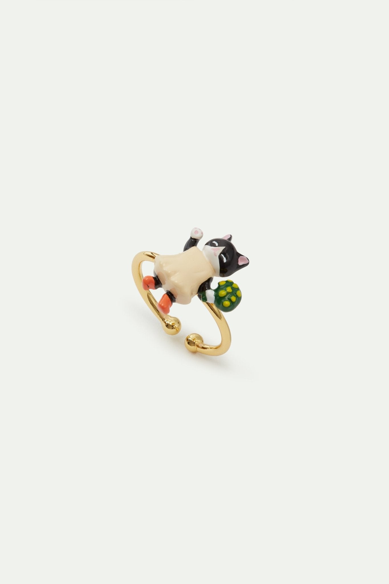 Black kitten and flower bouquet adjustable ring | AVHP6021 - Les Nereides