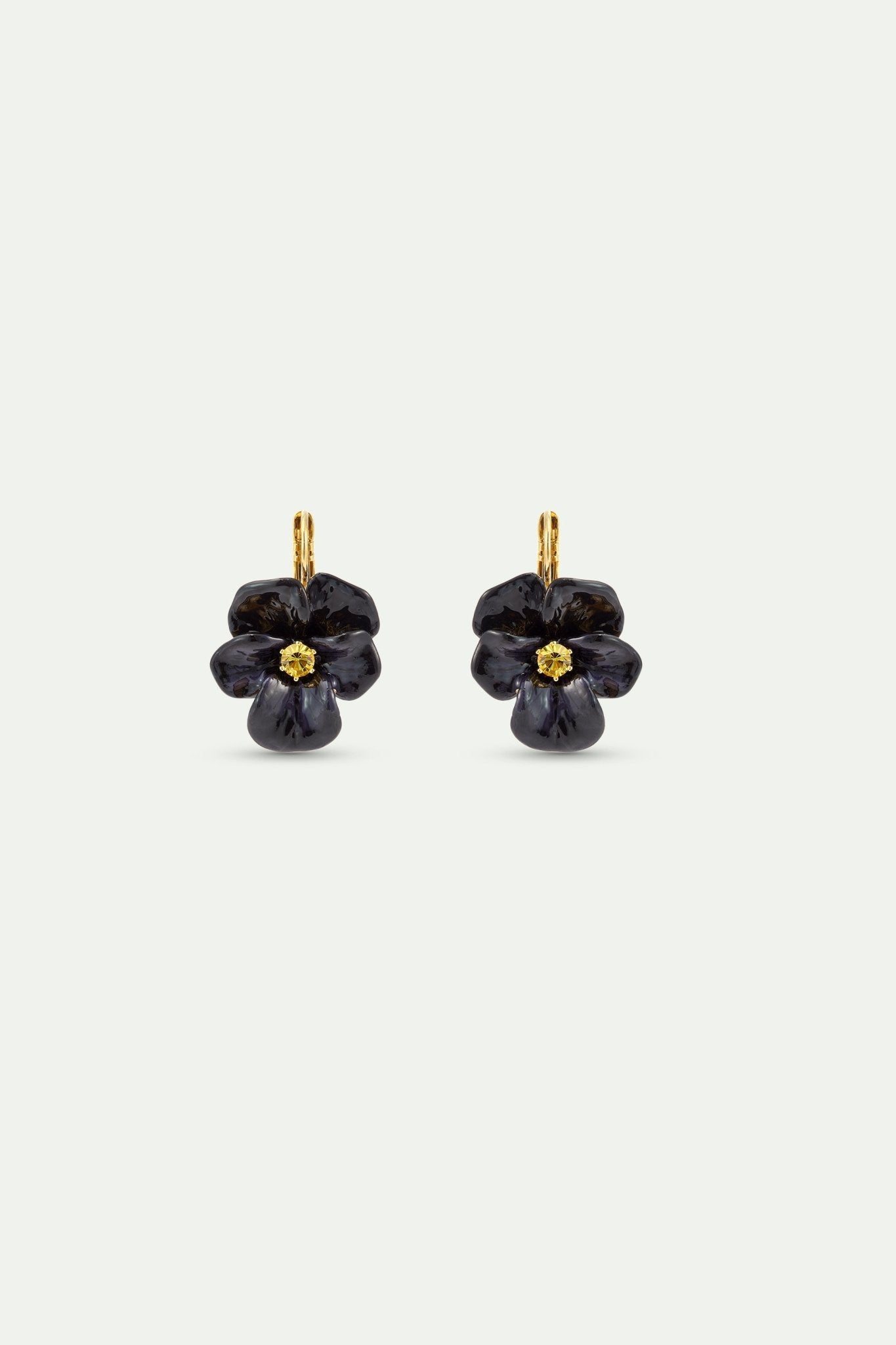 Black Pansy And Faceted Crystal Clip-On Earrings | AYMP1031 - Les Nereides