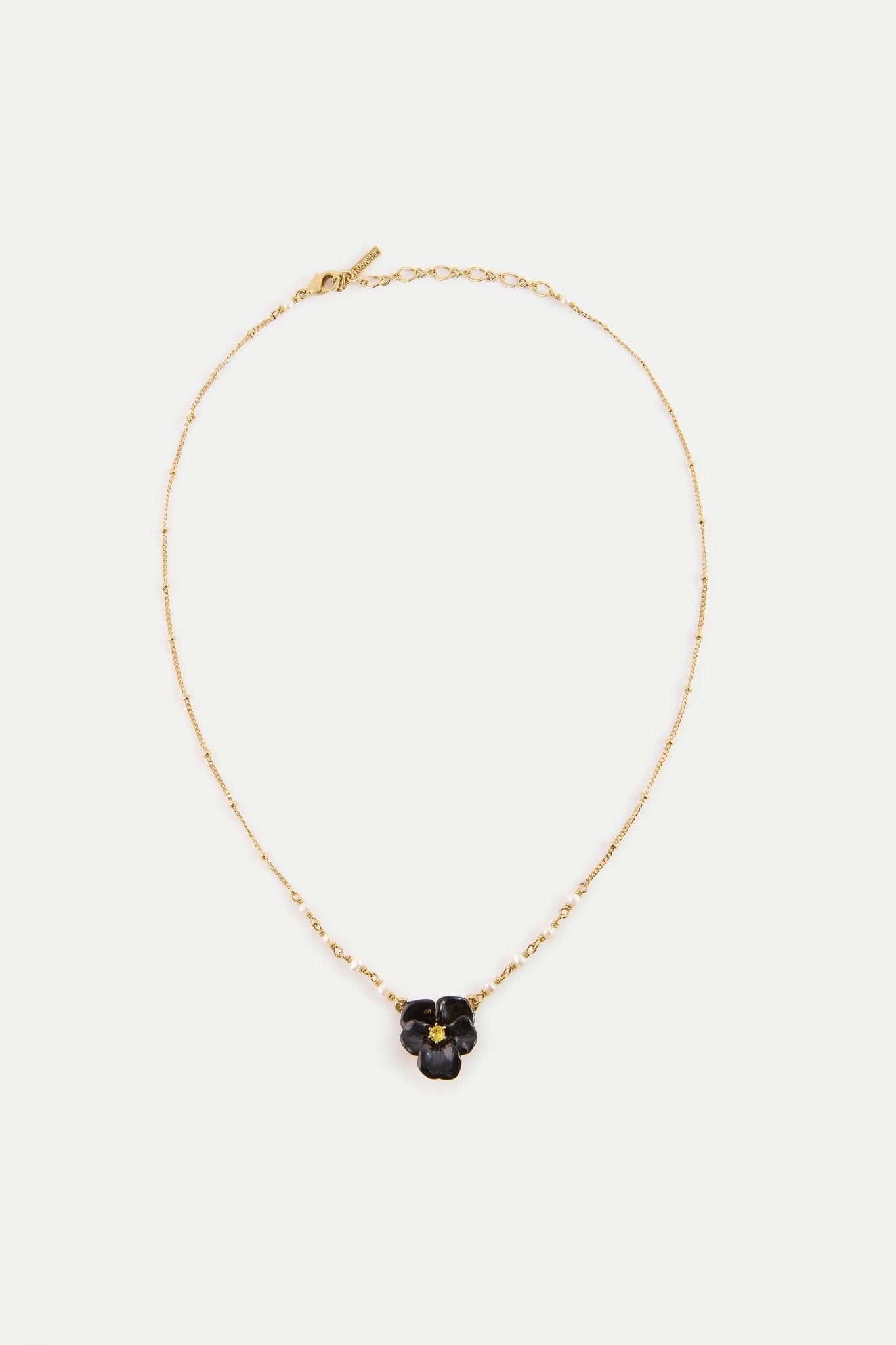Black Pansy And Faceted Crystal Necklace | AYMP3081 - Les Nereides