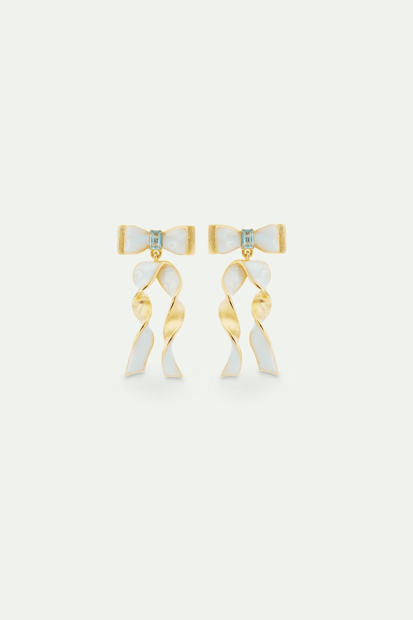 Blue And Gold Ribbon And Blue Cut Stone Earrings | AVTH1051 - Les Nereides