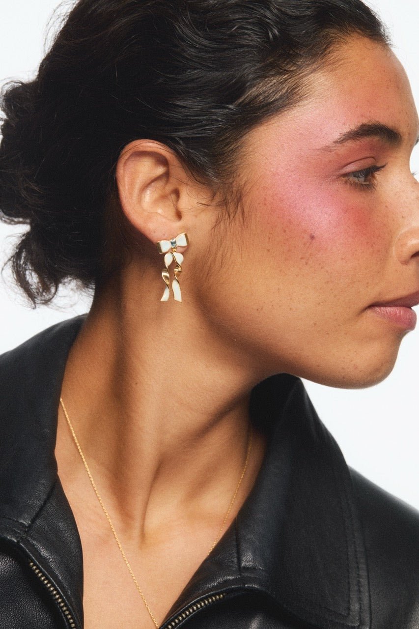 Blue And Gold Ribbon And Blue Cut Stone Earrings | AVTH1051 - Les Nereides