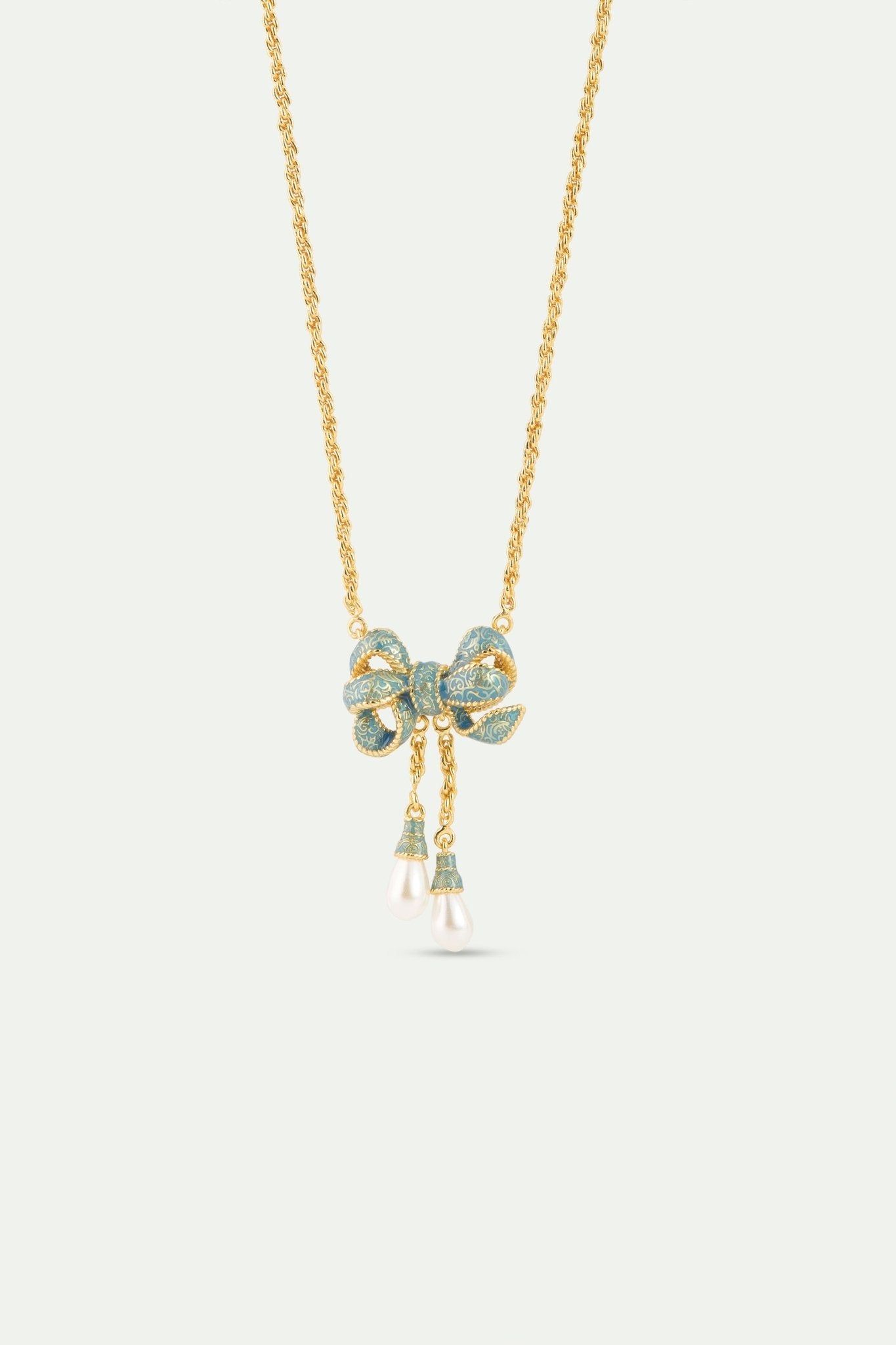 Blue And Gold Ribbon, And Cultured Pearl Fine Necklace | AYOP3031 - Les Nereides Paris