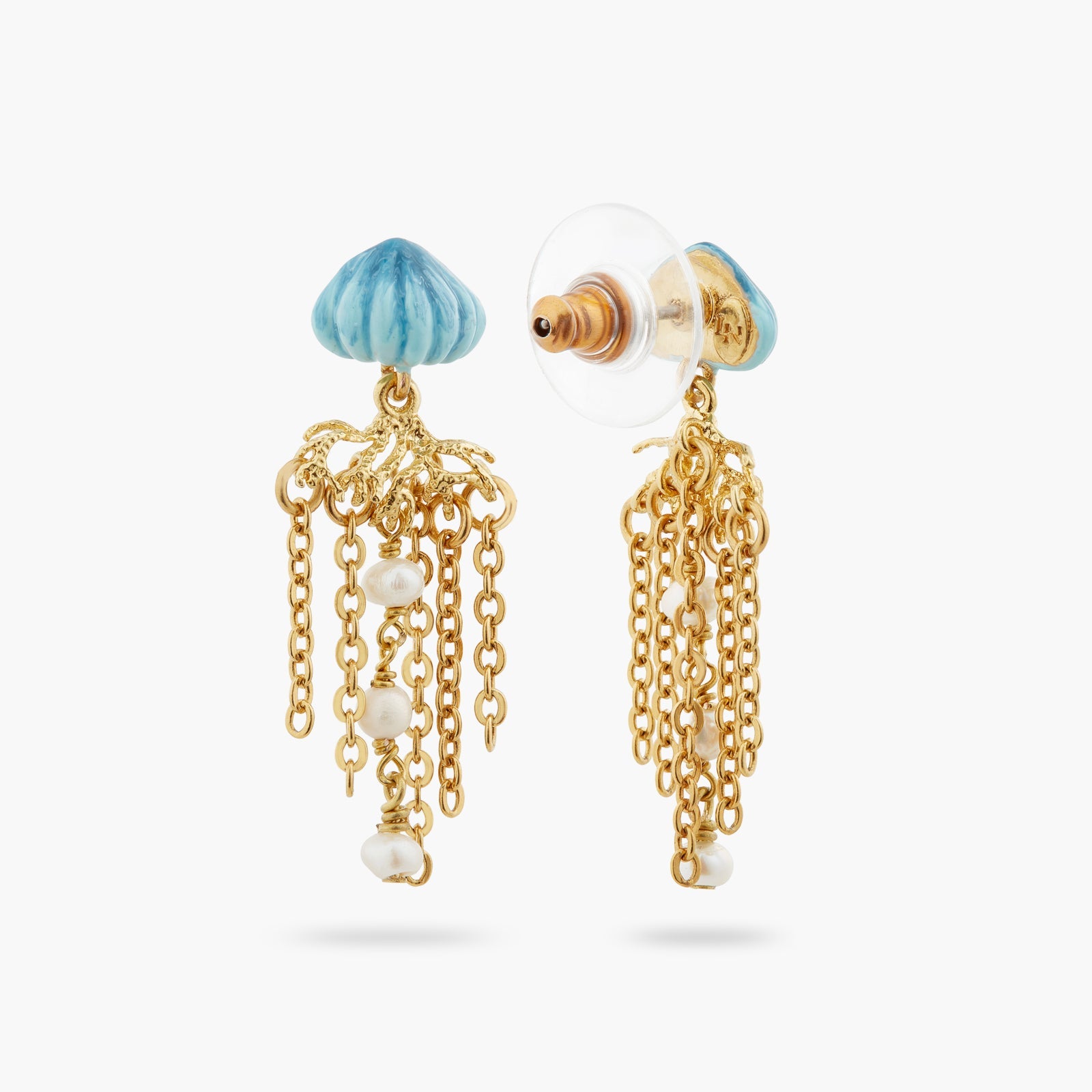 Blue And Golden Jellyfish Dangling Earrings | ATPR1031 - Les Nereides