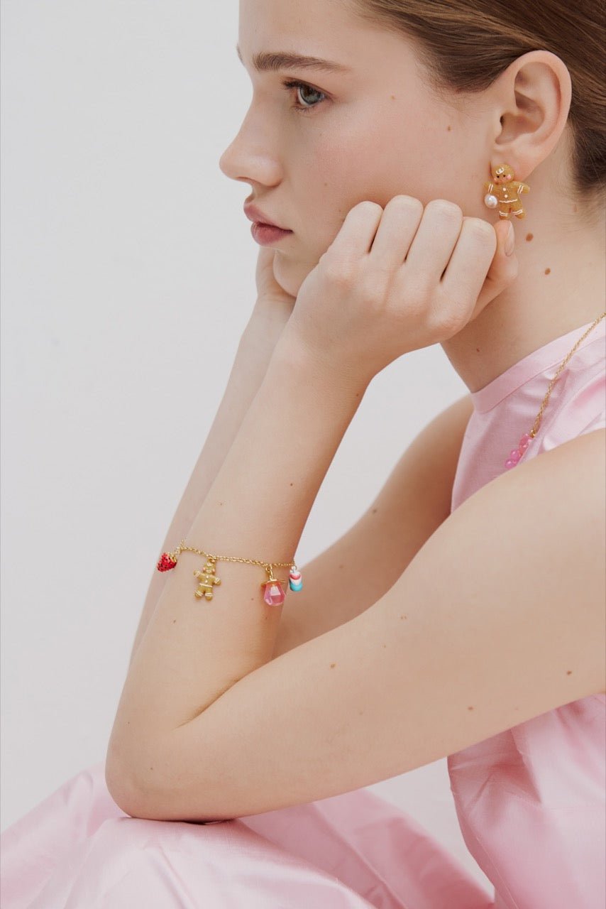 Blue And Pink Teddy Bear Sweet Bracelet With White Imitation Pearl | AWMC2031 - Les Nereides