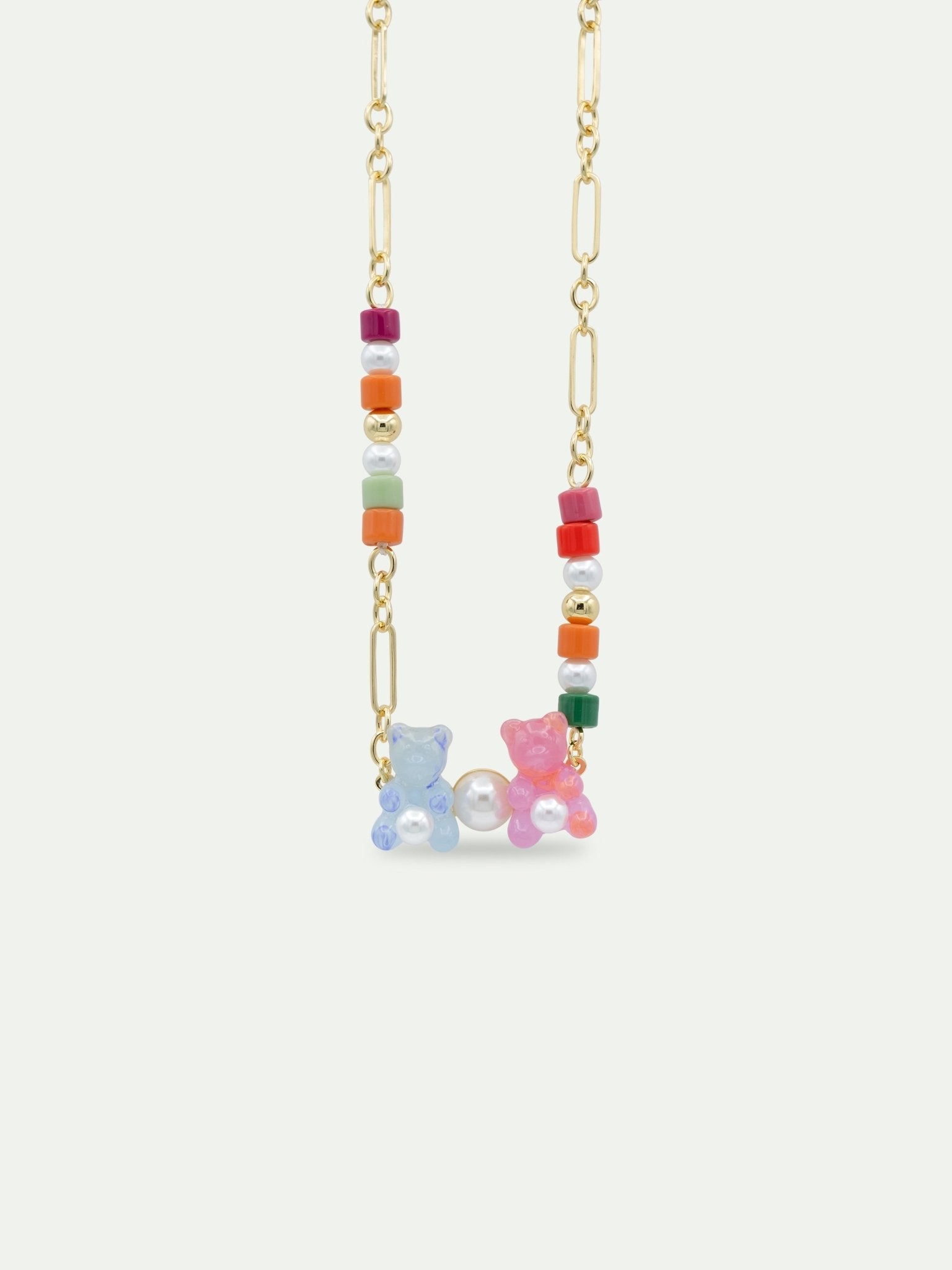 Blue And Pink Teddy Bear Sweet Necklace And Colourful Beads | AWMC3031 - Les Nereides