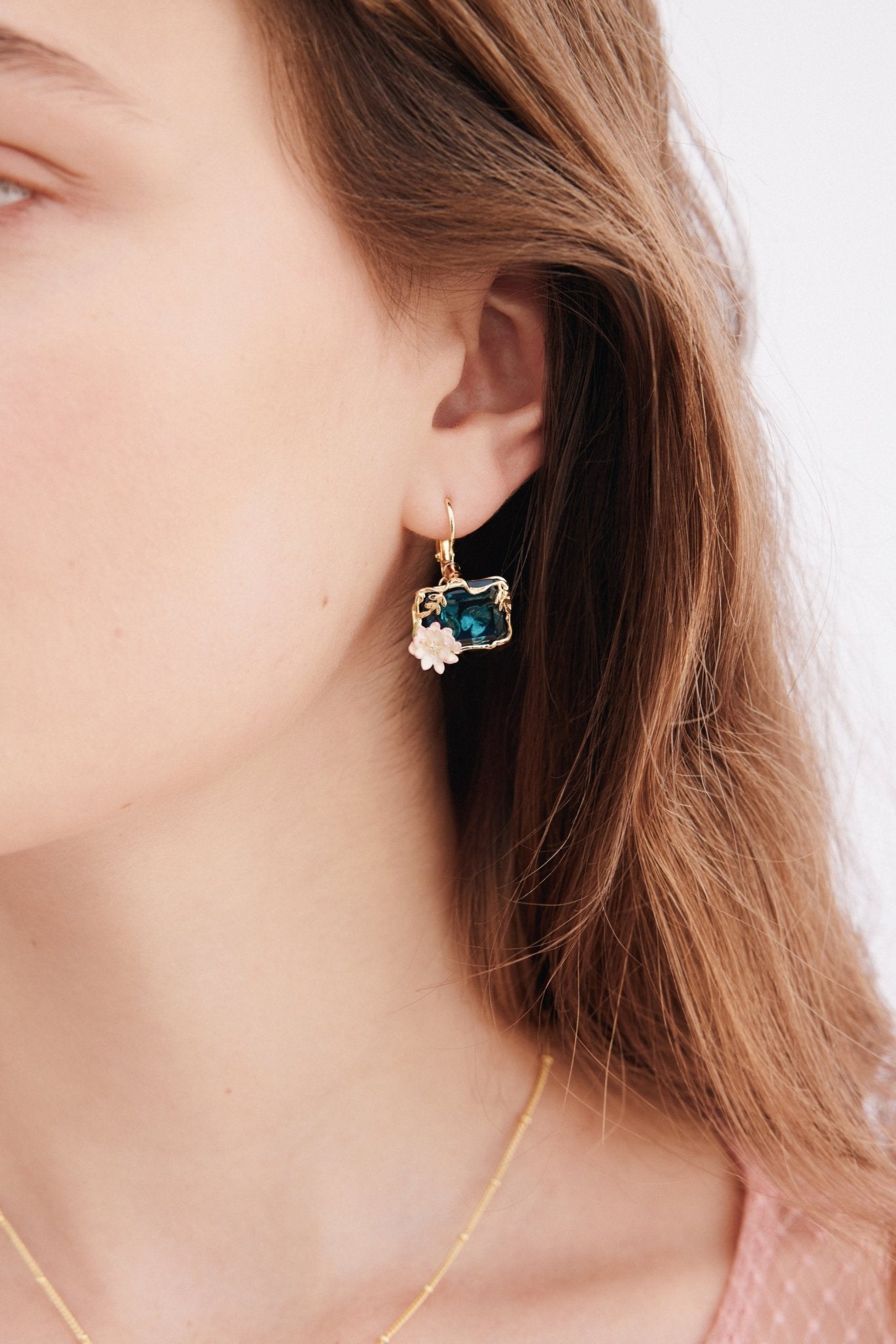 Blue And Pink Water Lily Pond Earrings | AXON1021 - Les Nereides