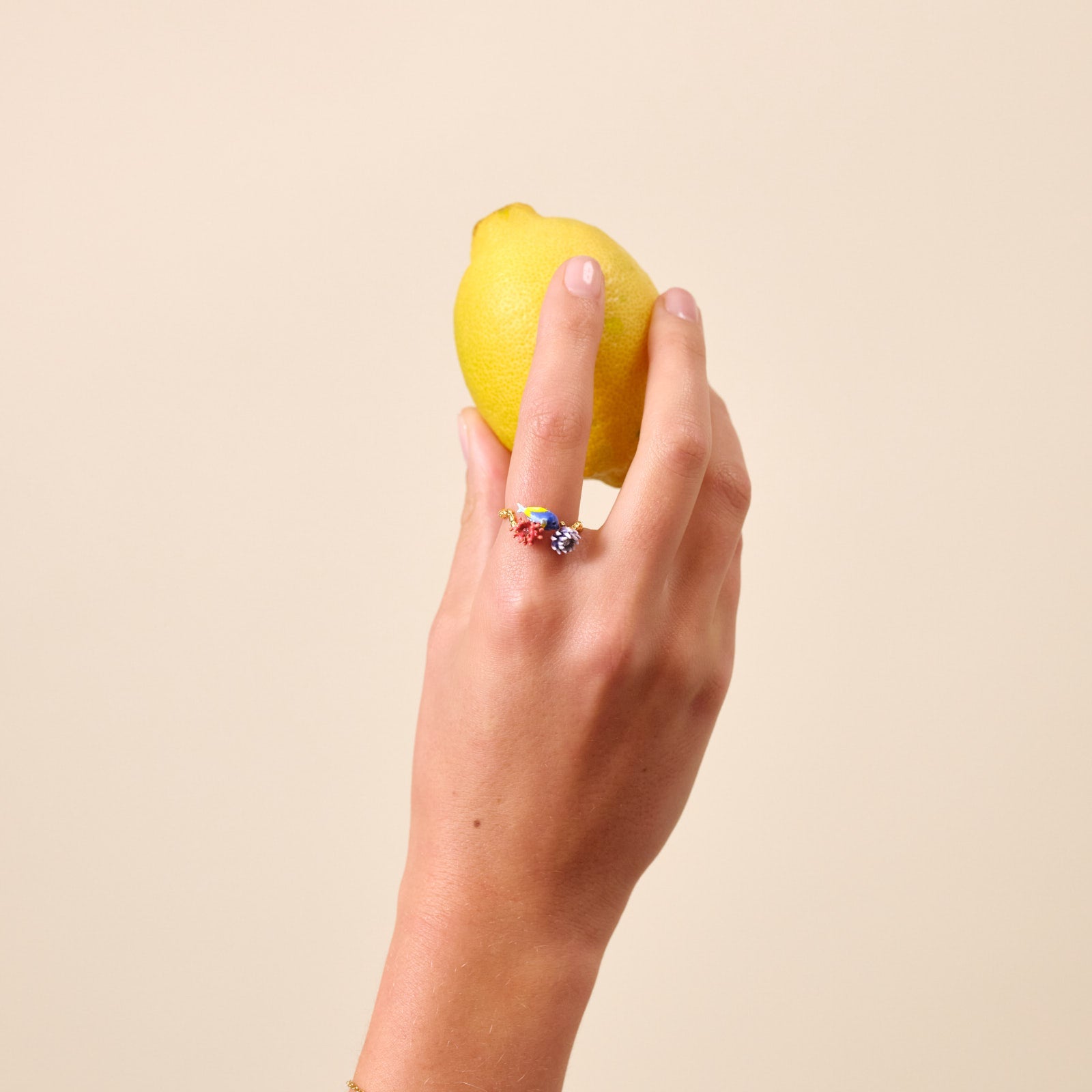 Blue Fish, Pink Anemone And Sea Urchin Adjustable Ring | ATPR6021 - Les Nereides