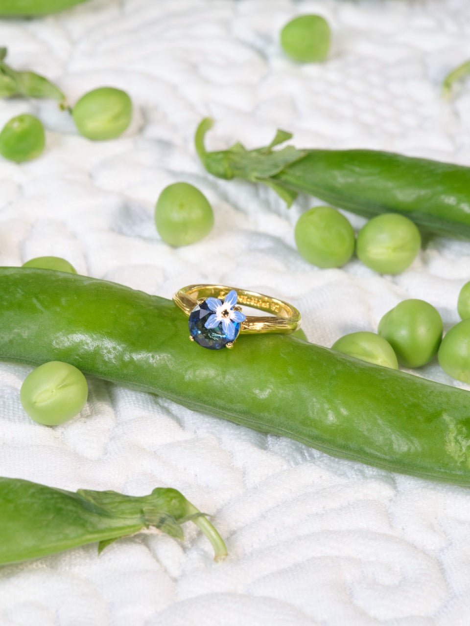 Blue Flower And Round Faceted crystal Adjustable Ring | ASPO6041 - Les Nereides