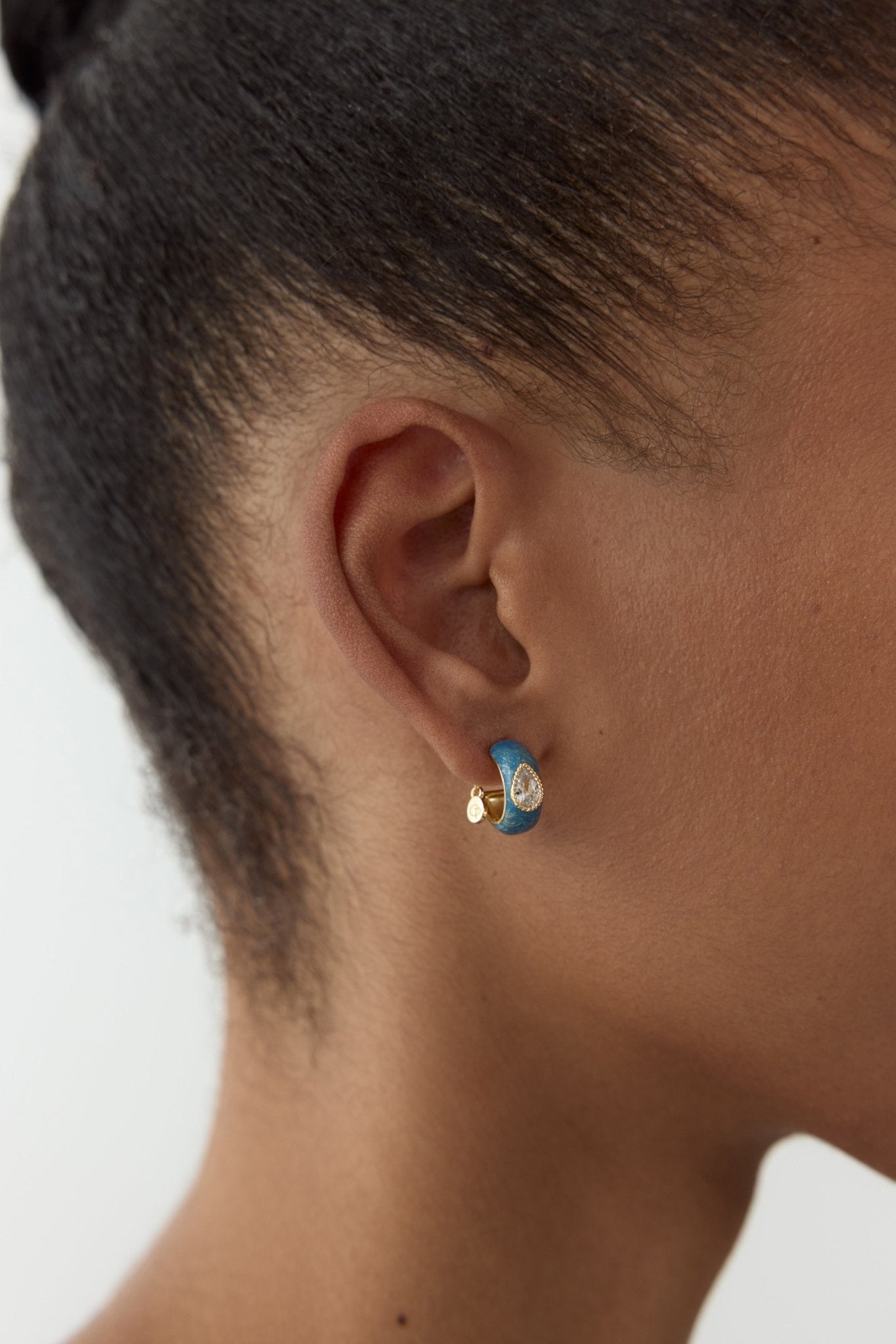Blue Hoop Earrings With Stones | AYOP1071 - Les Nereides