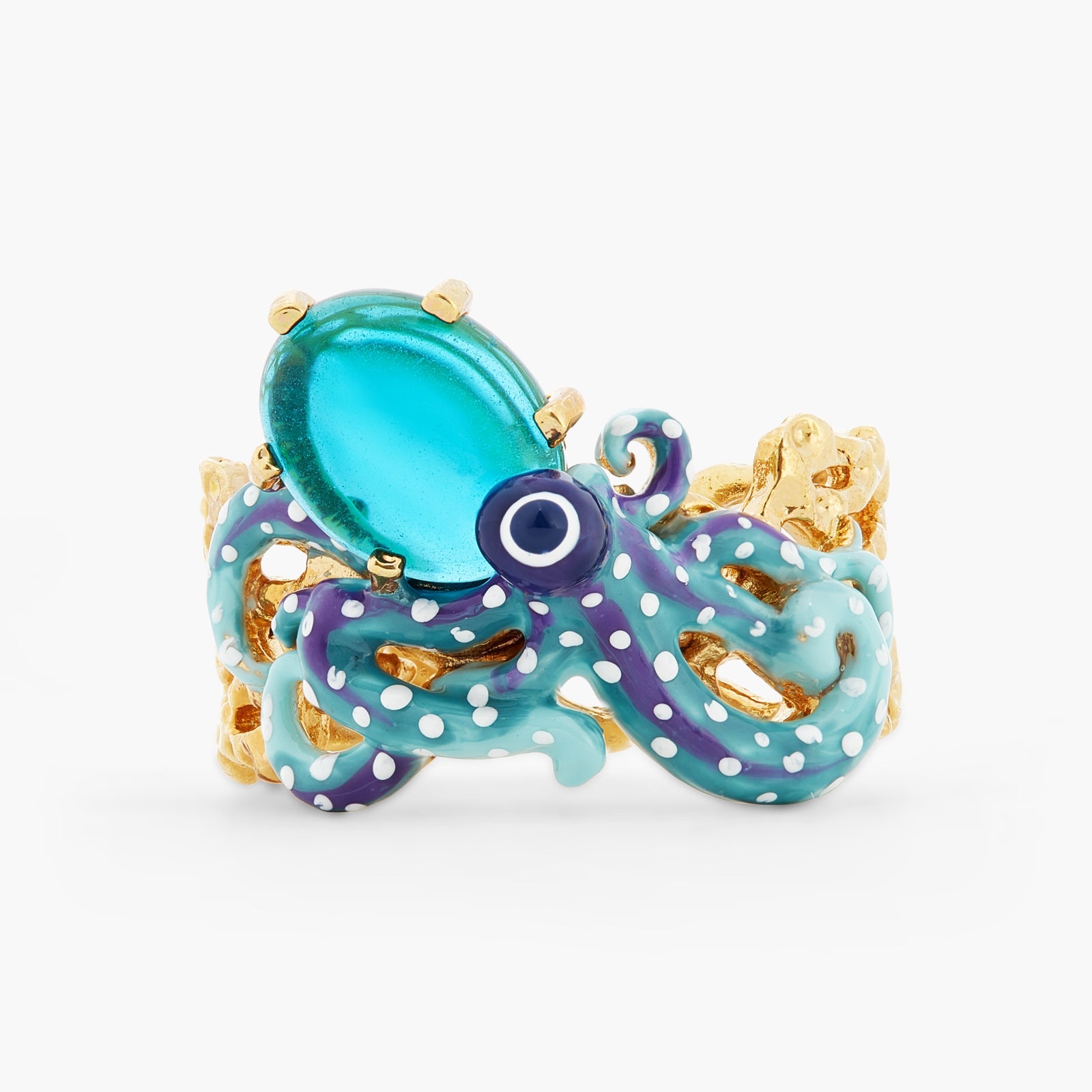 Blue Octopus And Blue Cut Crystal Cocktail Ring | ATPR6031 - Les Nereides