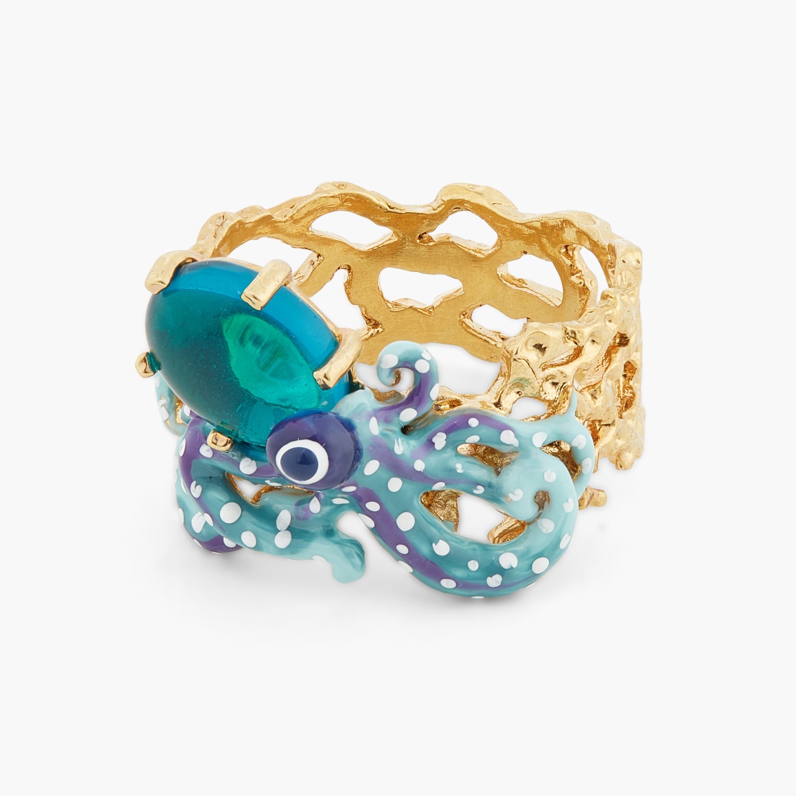 Blue Octopus And Blue Cut Crystal Cocktail Ring | ATPR6031 - Les Nereides