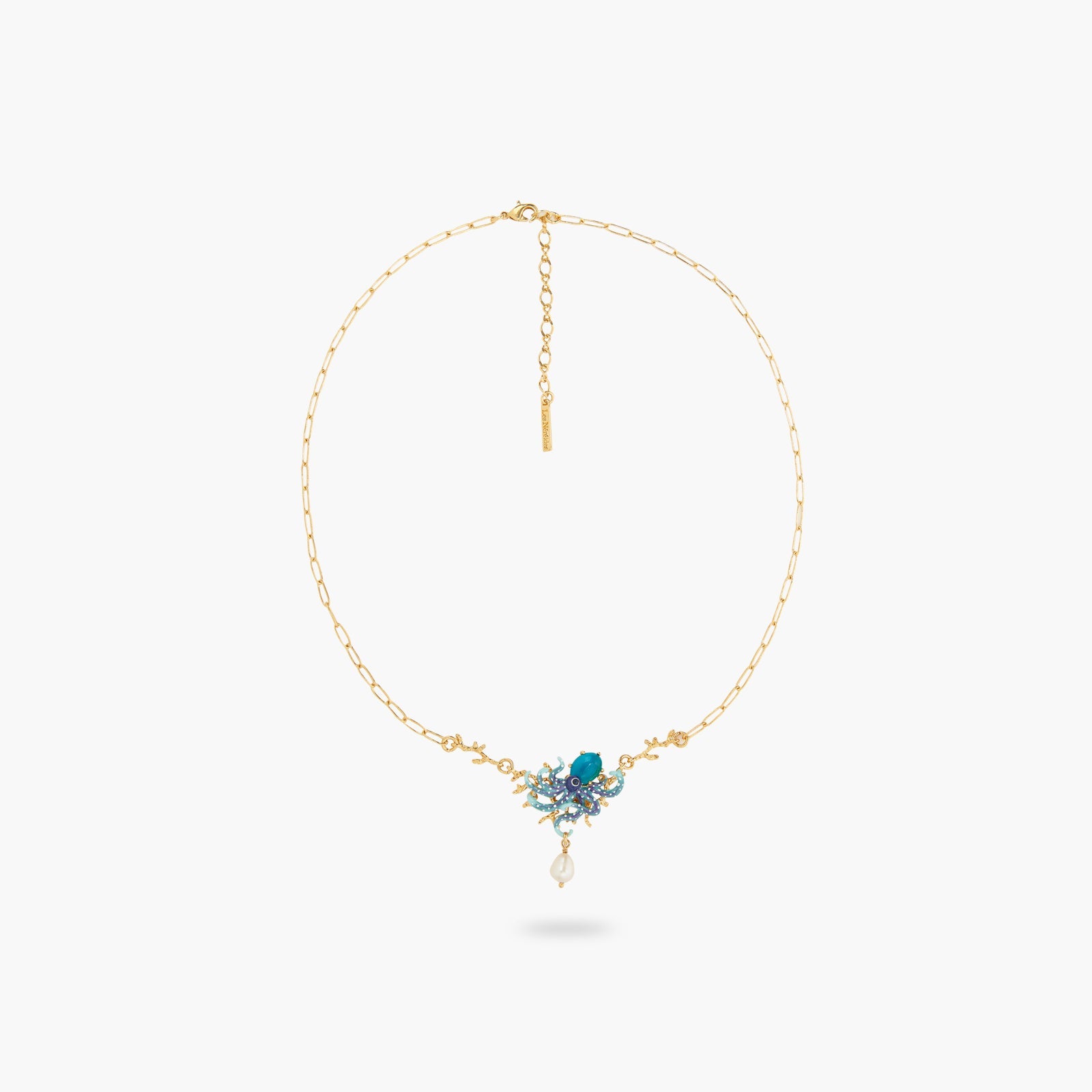 Blue Octopus, Blue Cut Crystal Stone And Mother Of Pearl Bead Statement Necklace | ATPR3061 - Les Nereides