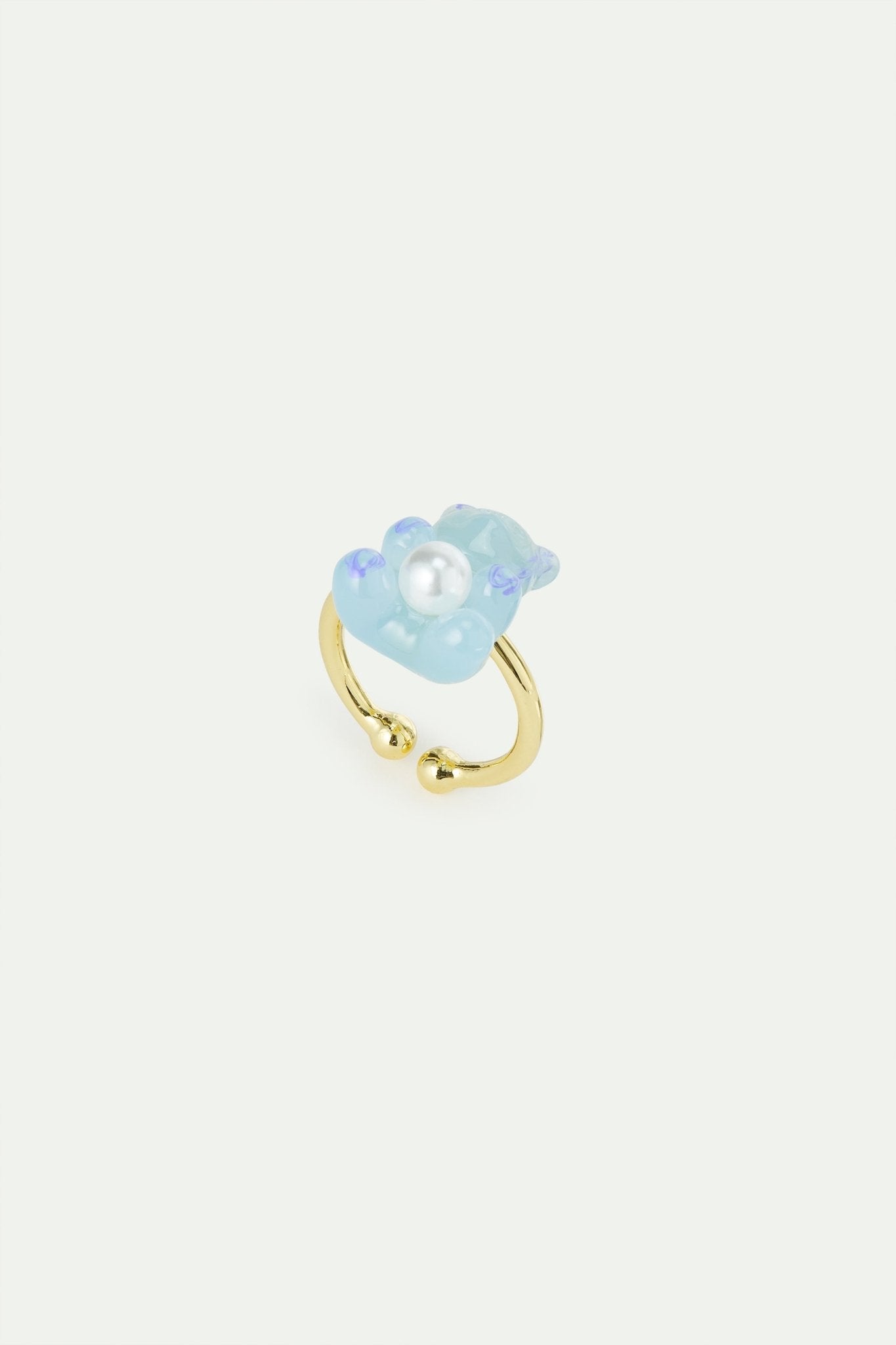 Blue Teddy Bear Sweet And Imitation Pearl Adjustable Ring | AWMC6011 - Les Nereides
