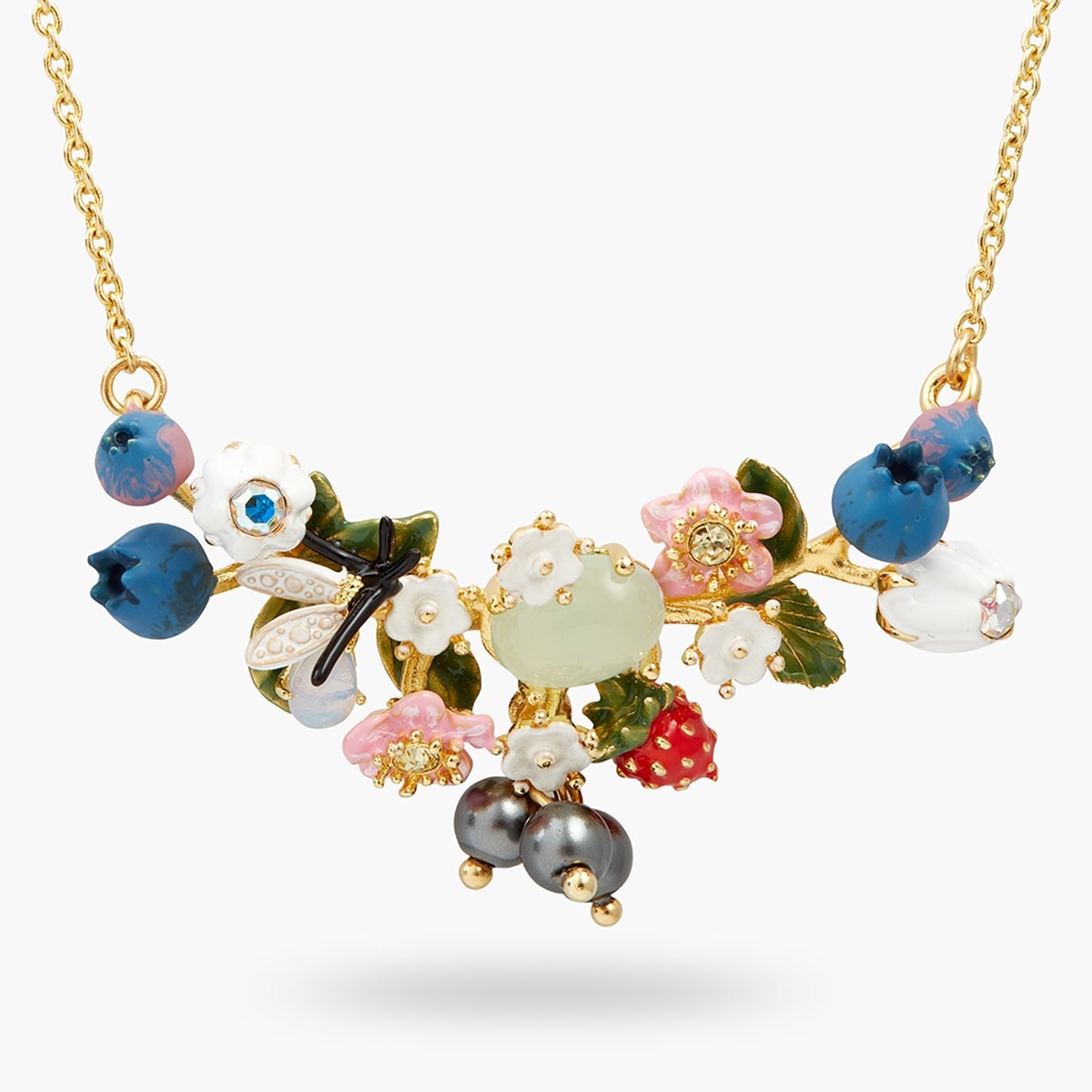 Blueberry, Firefly And Round Cut Stone Statement Necklace | ATBG3041 - Les Nereides