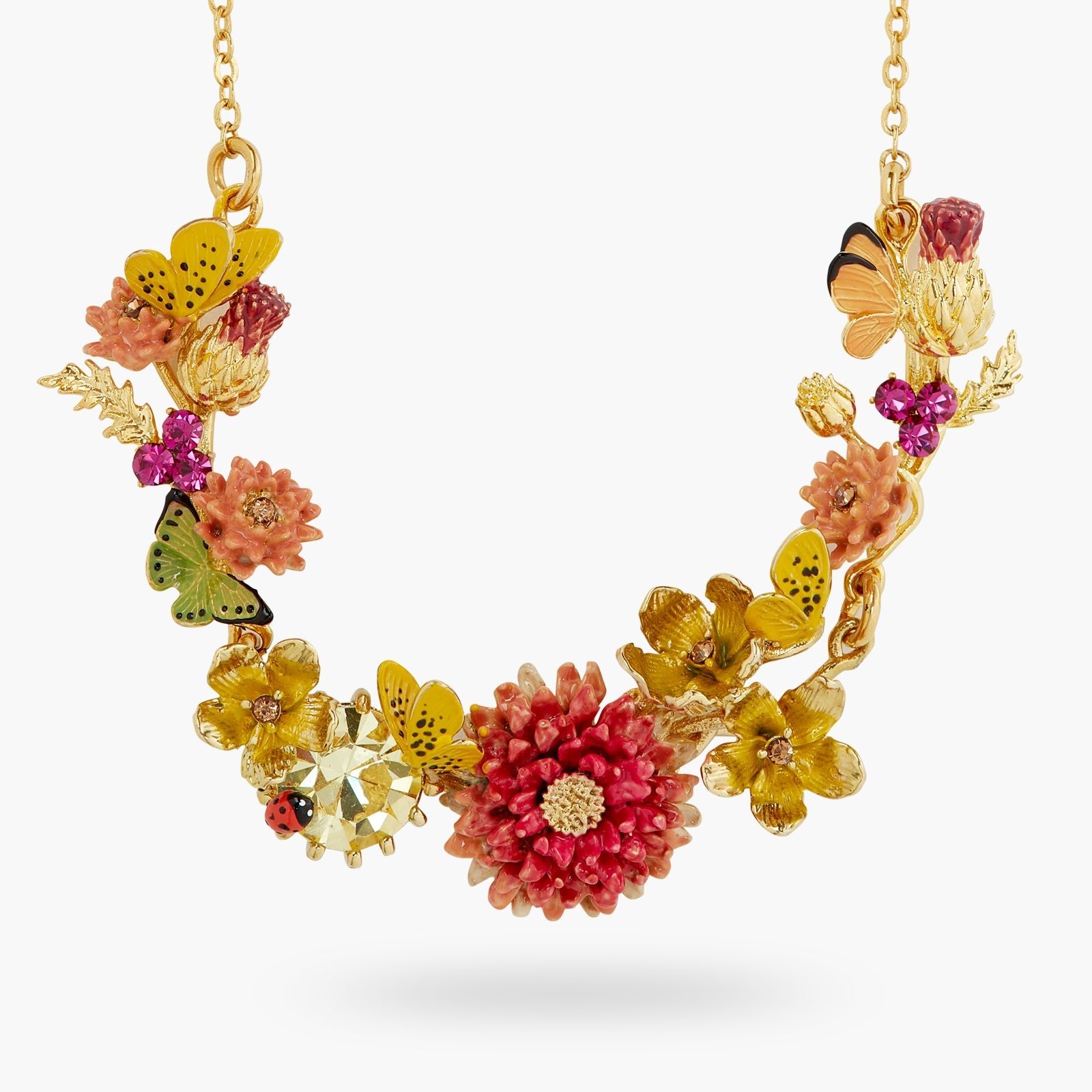 Butterfly Field, Flower And Stone Statement Necklace | ATLA3011 - Les Nereides