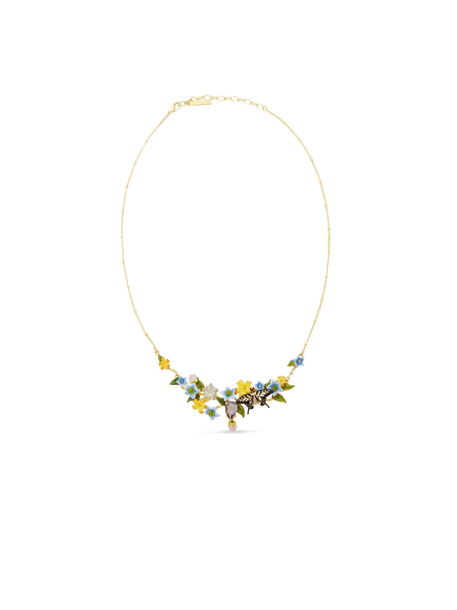Butterfly, Jasmine Flowers And Faceted Crystal Statement Necklace | AUTR3011 - Les Nereides