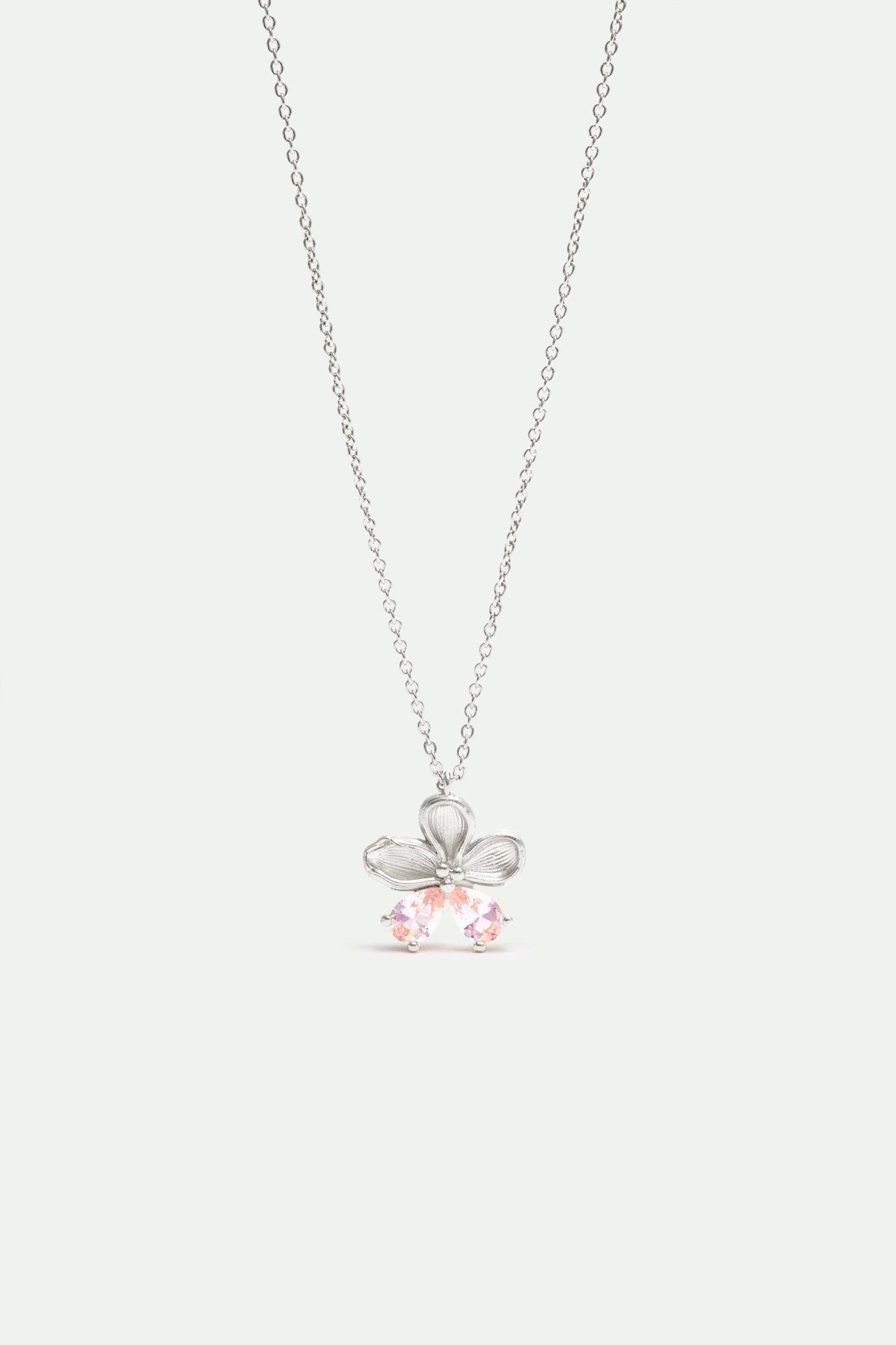 Cherry Blossom And Pink Stones Silver Pendant Necklace | AXNF3041 - Les Nereides