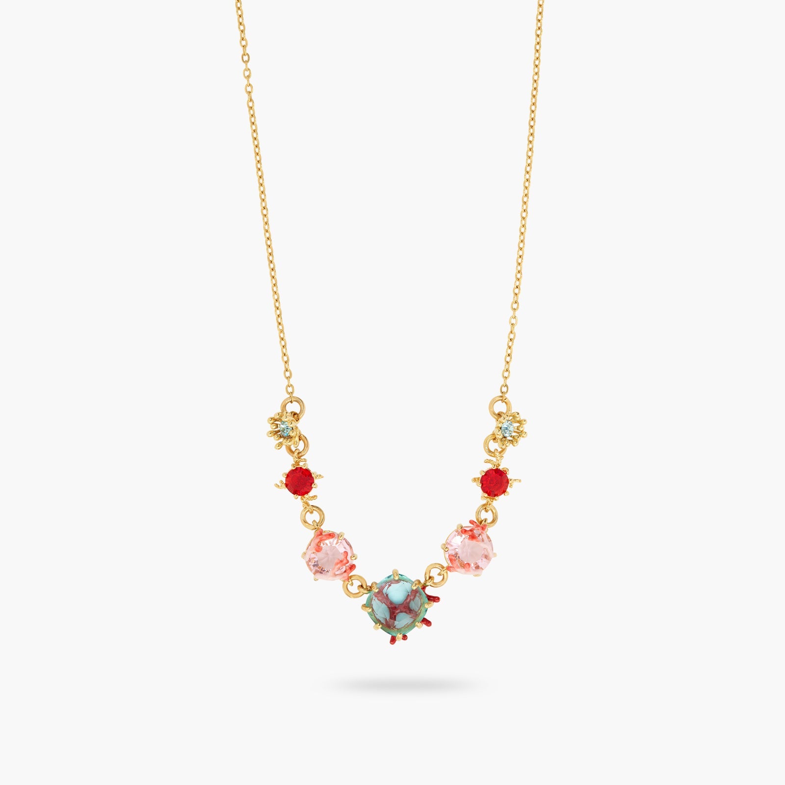 Coral And Cut Crystal Tone Statement Necklace | ATPR3021 - Les Nereides